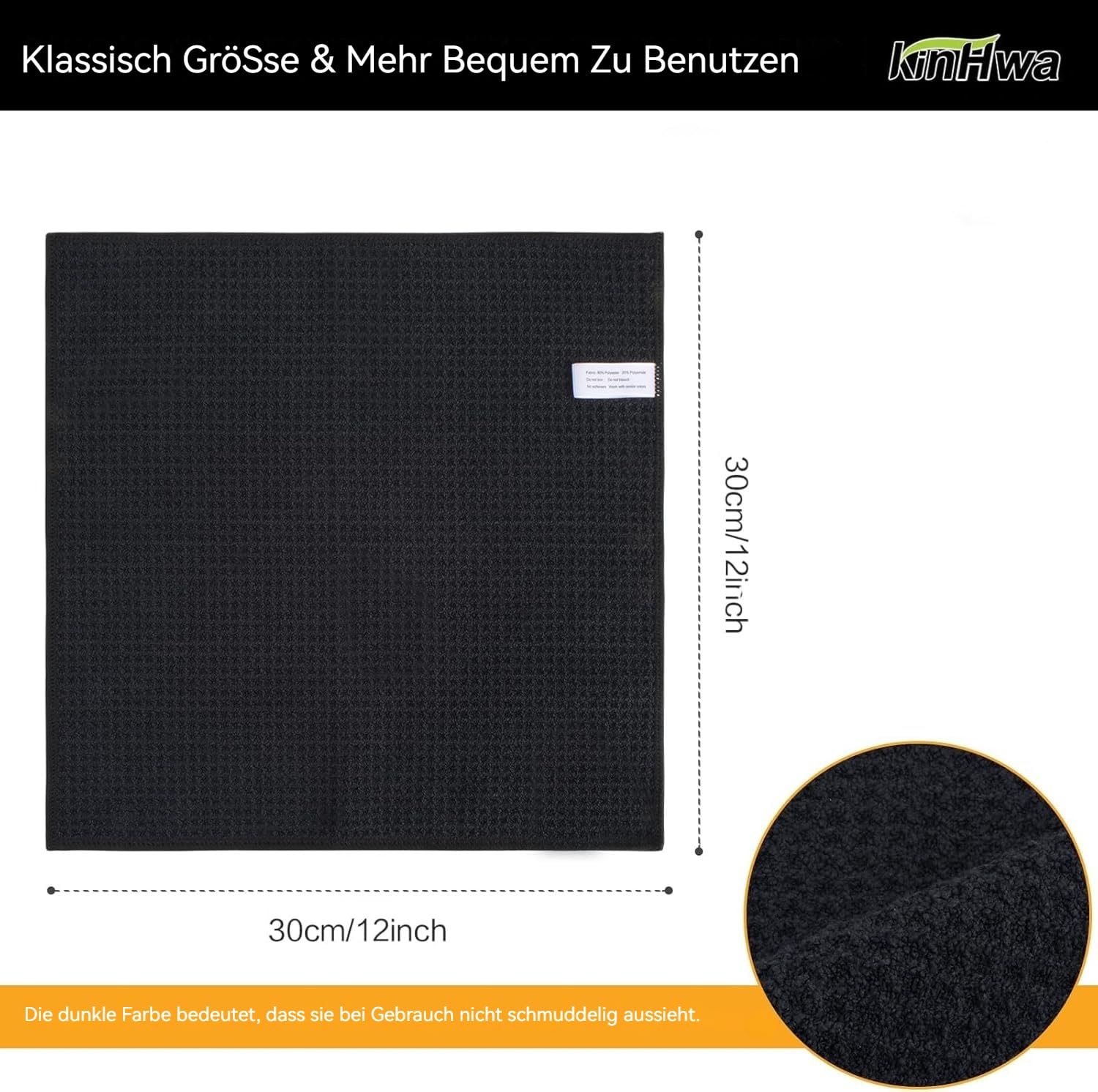 Waffle Microfiber Dish Cloths Black Kitchen Towels (10 Count)