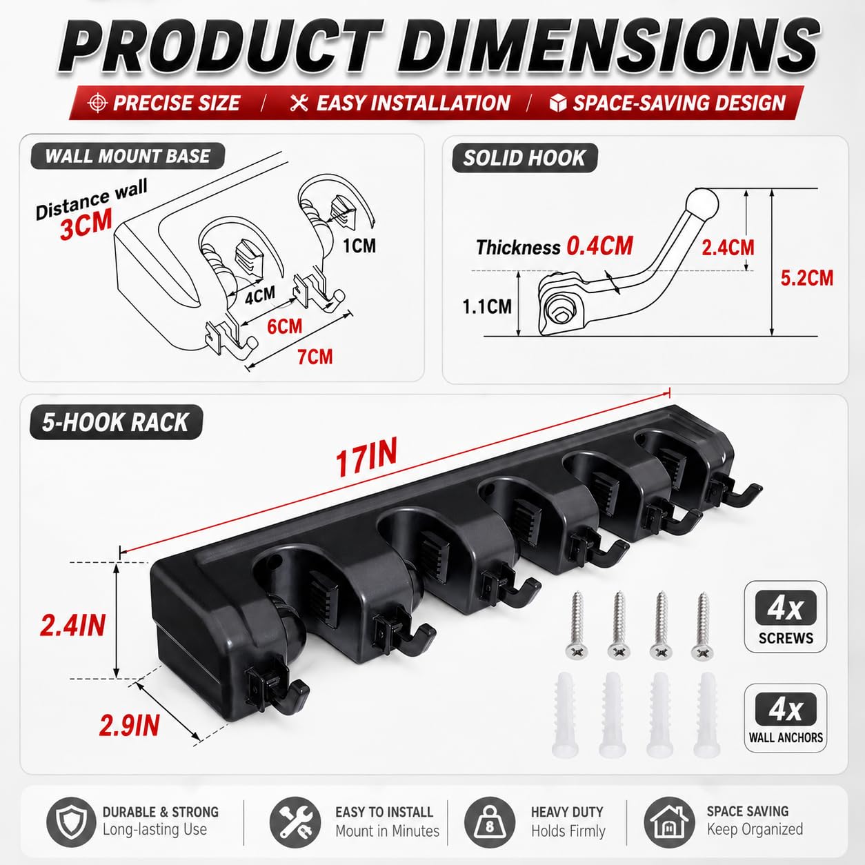 Broom Hanger Wall Mount Broom and Mop Organizer Wall Hanging Garden Tool Organizers Rack Garage Laundry Room Organizations and Storage with Hooks Heavy Duty