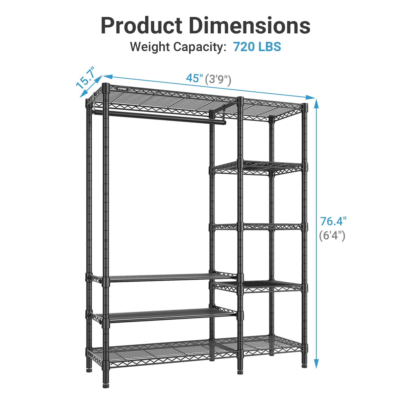 V7S Portable Closet for Hanging Clothes Heavy Duty Rack with Shelves