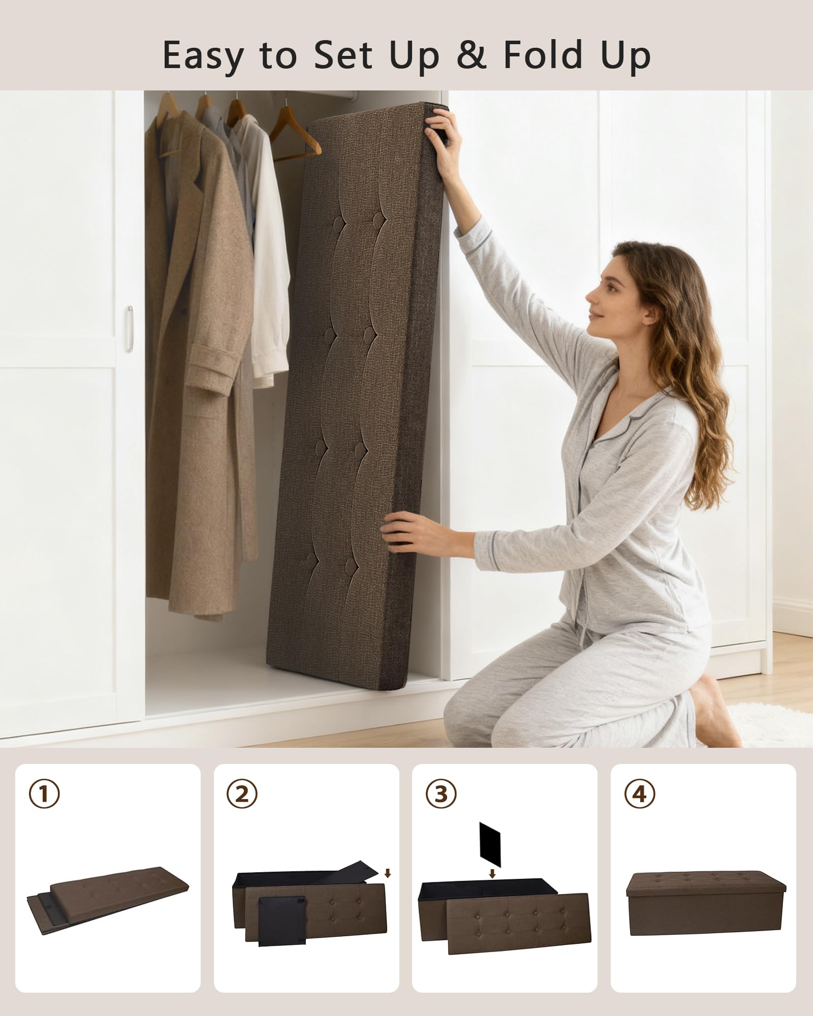 43 Inches Folding Storage Ottoman Bench