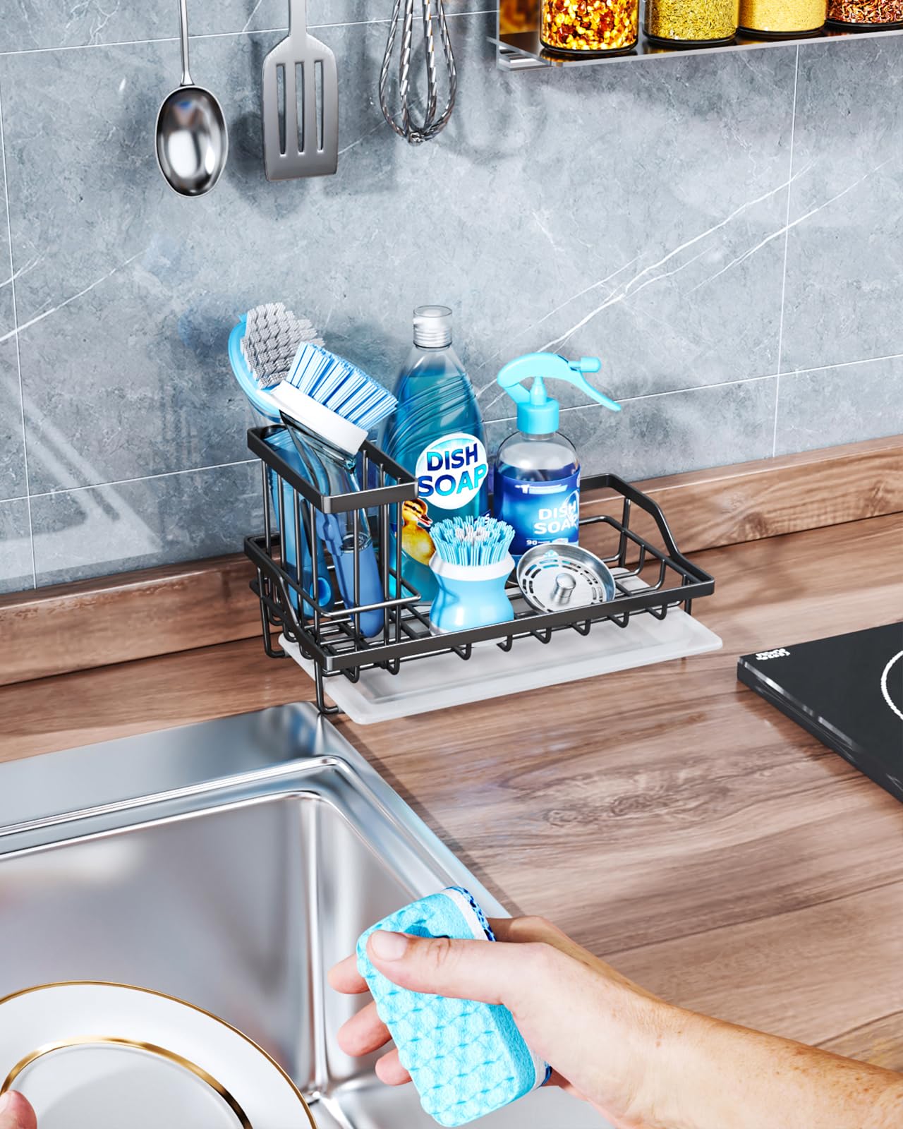 Sink Caddy Kitchen Sponge Holder with Dish Brush Holder