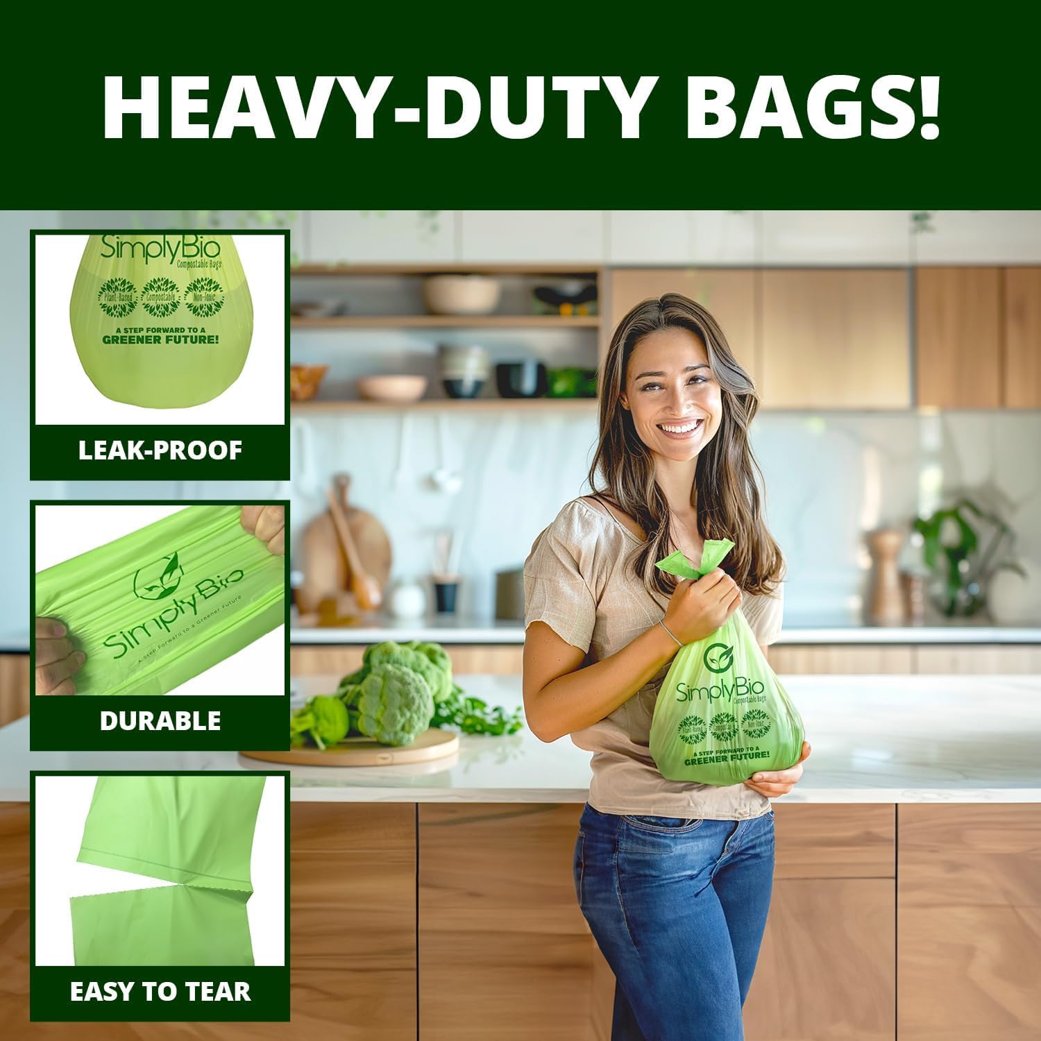 1.6 Gallon Compostable Trash Bags Handle (50 Count)