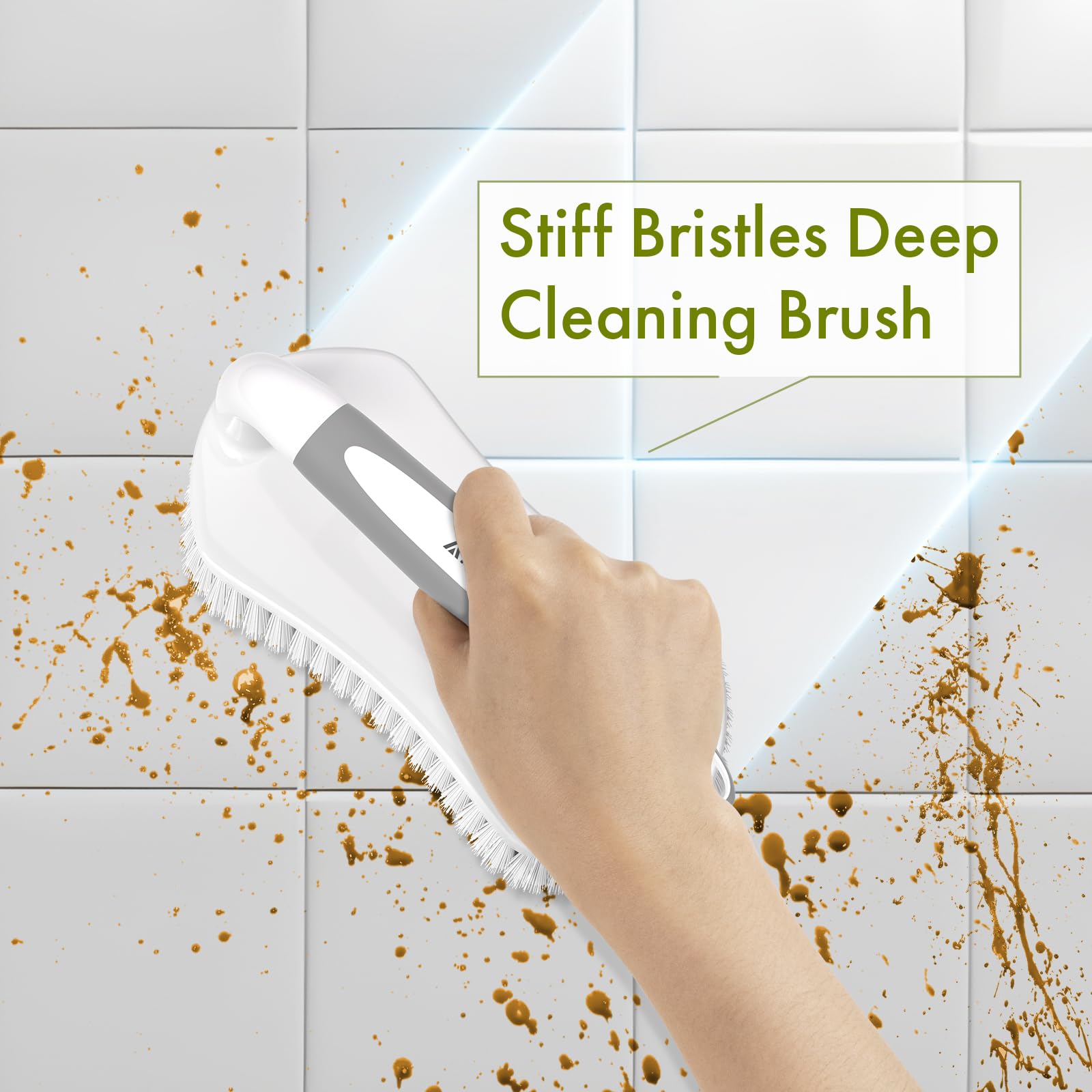 Scrub Brush for Cleaning Comfort Grip Shower Scrubber Flexible Stiff Bristles with Handle Heavy Duty Cleaner Brush for Tub Sink Carpet Floor (2 Count)