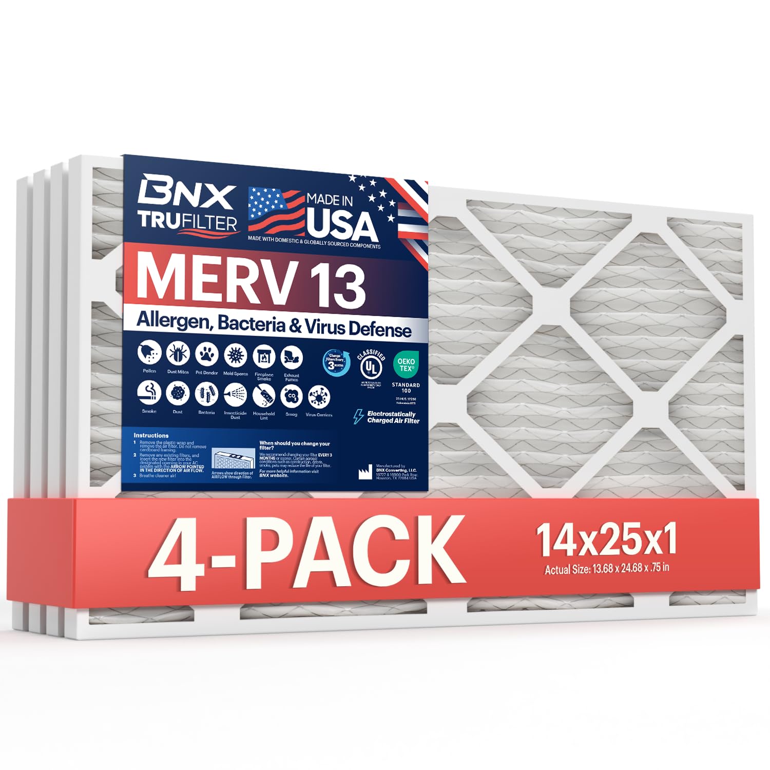 TruFilter 14x25x1 Air Filter MERV 13 (4 Count)
