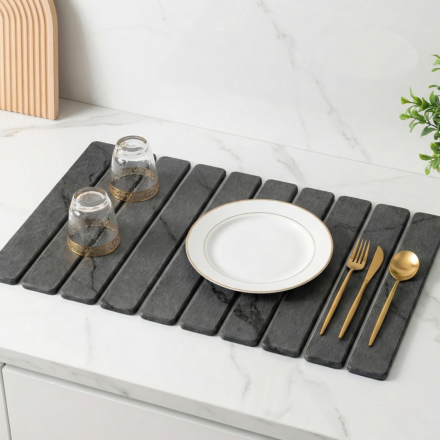 3 Large Stone Drying Mat for Kitchen Counter Black Quick Dry Stone Dish Mat (3 Count)