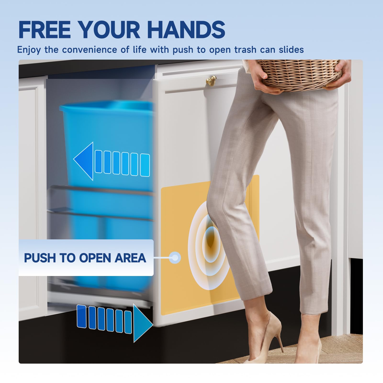 Pull Out Trash Can Under Cabinet with Push to Open Slide