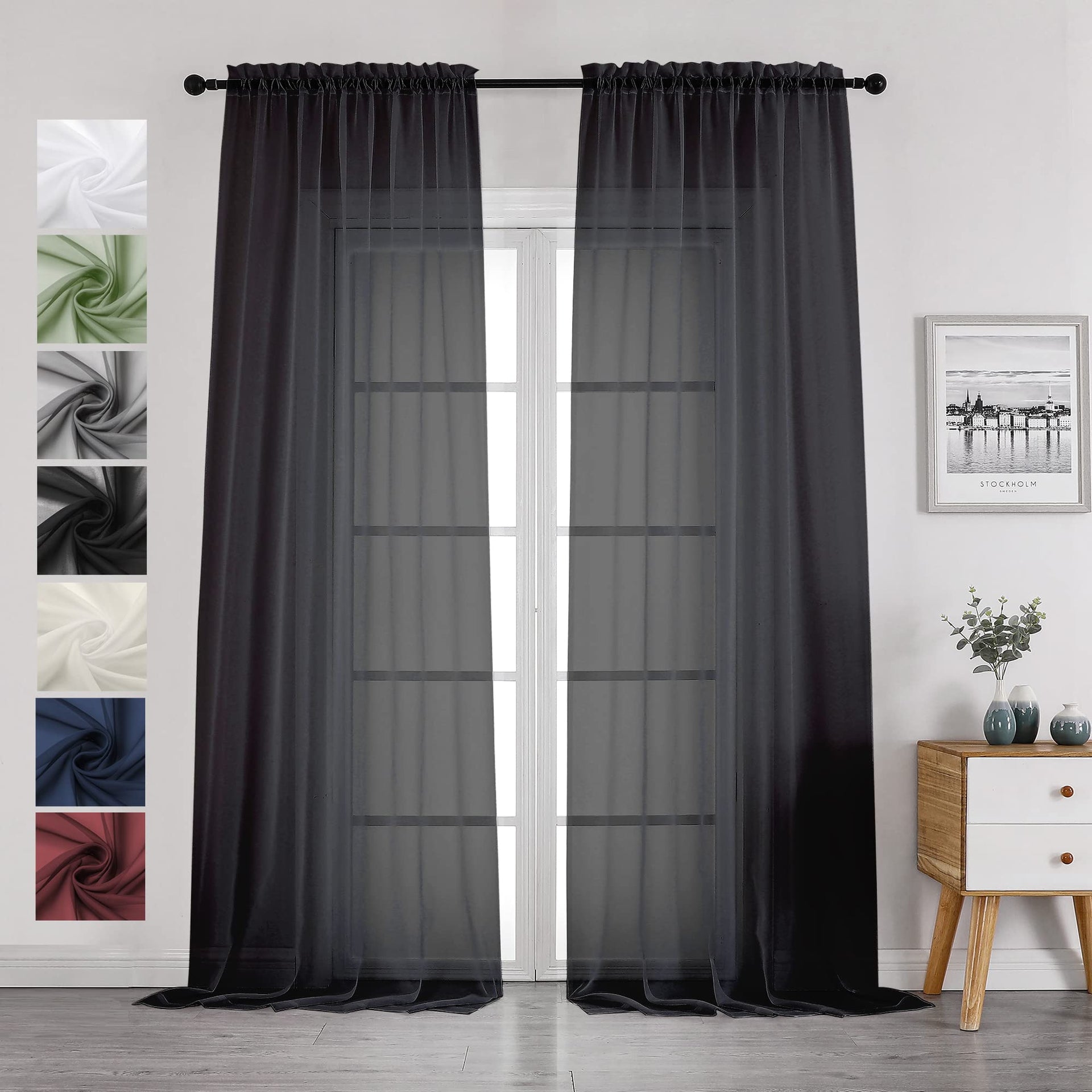 2 Panels Solid Color Sheer Window Curtains 108 Inches Long