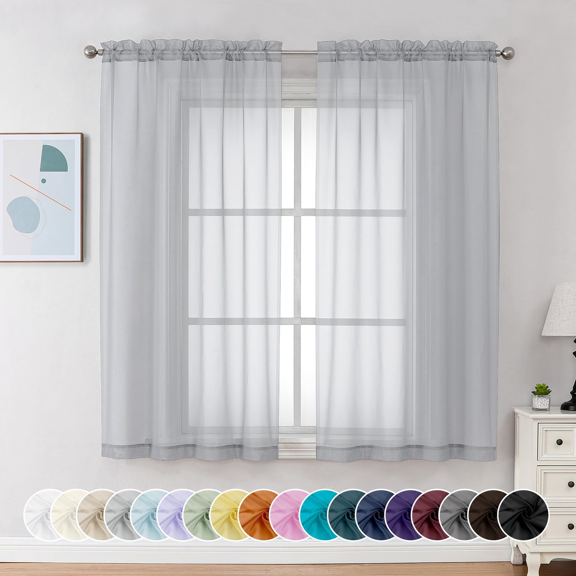 Sheer Curtains 63 Inch Length 2 Panels