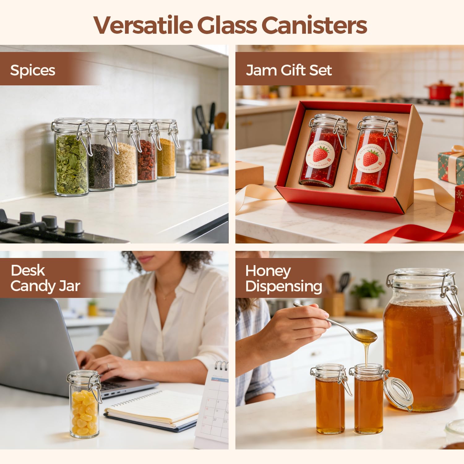 Small Glass Spice Jars with Airtight Lids 4 oz 6 Pack with Labels (6 Count)
