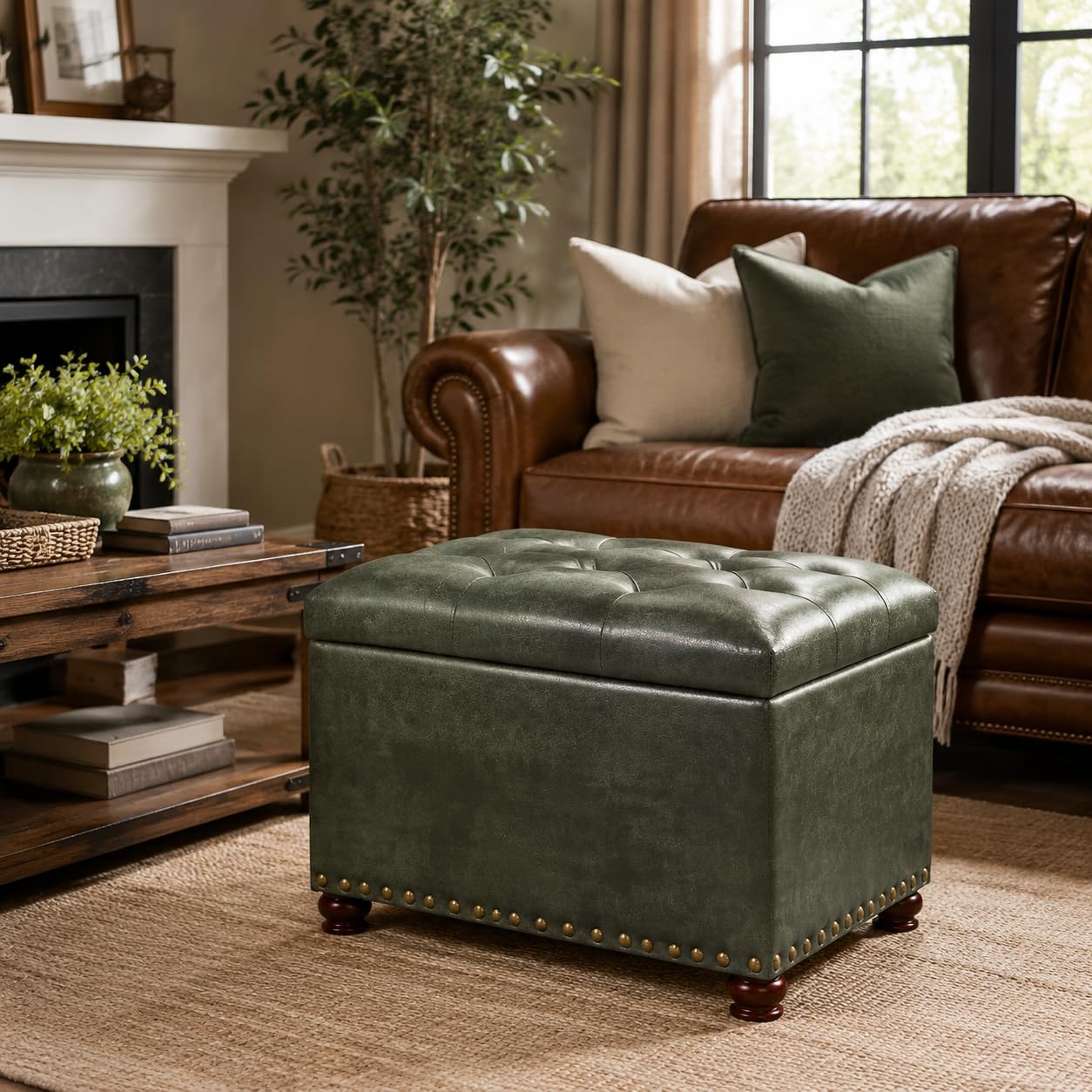 Leather Ottoman with Storage