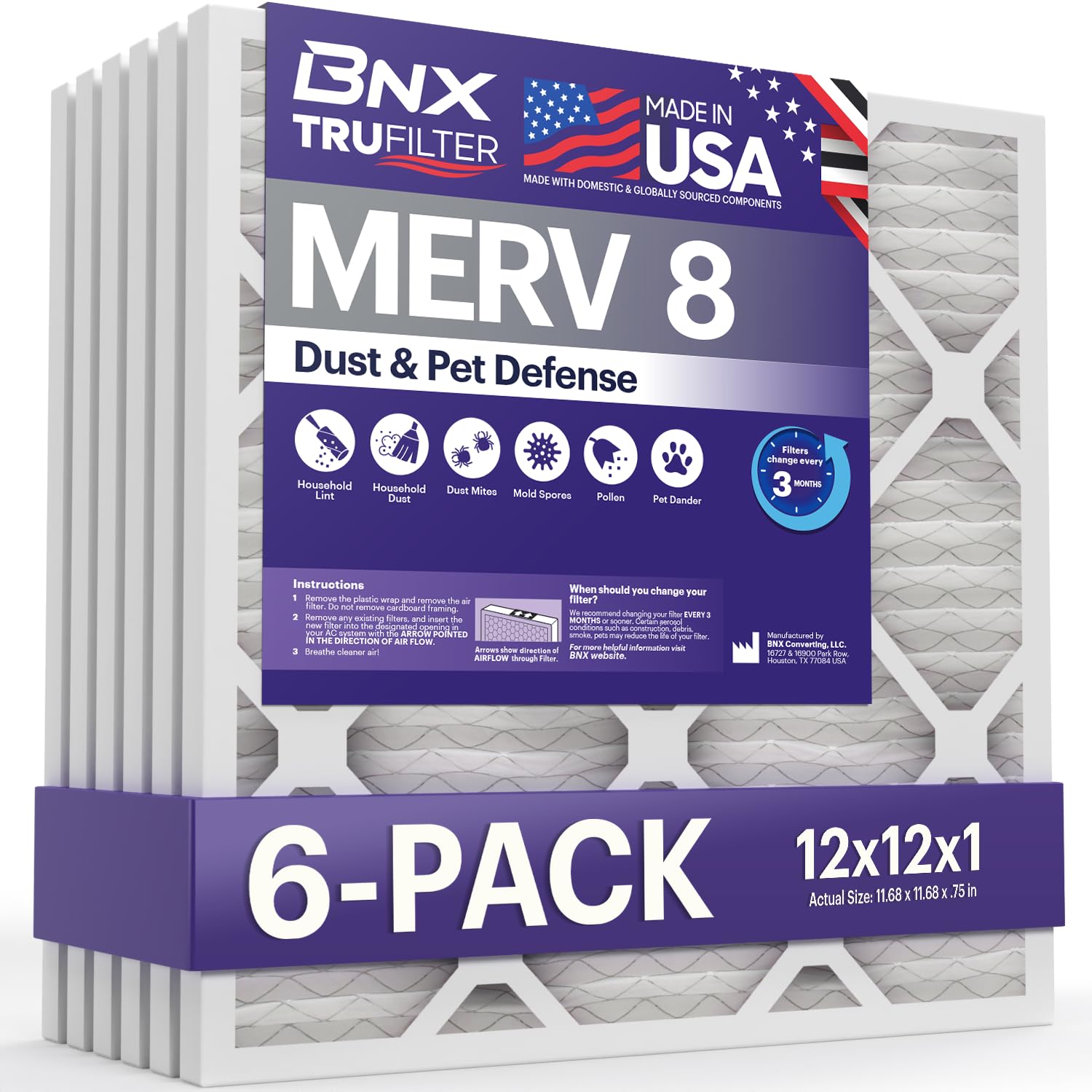 TruFilter 12x12x1 Air Filter MERV 8 (6 Count)