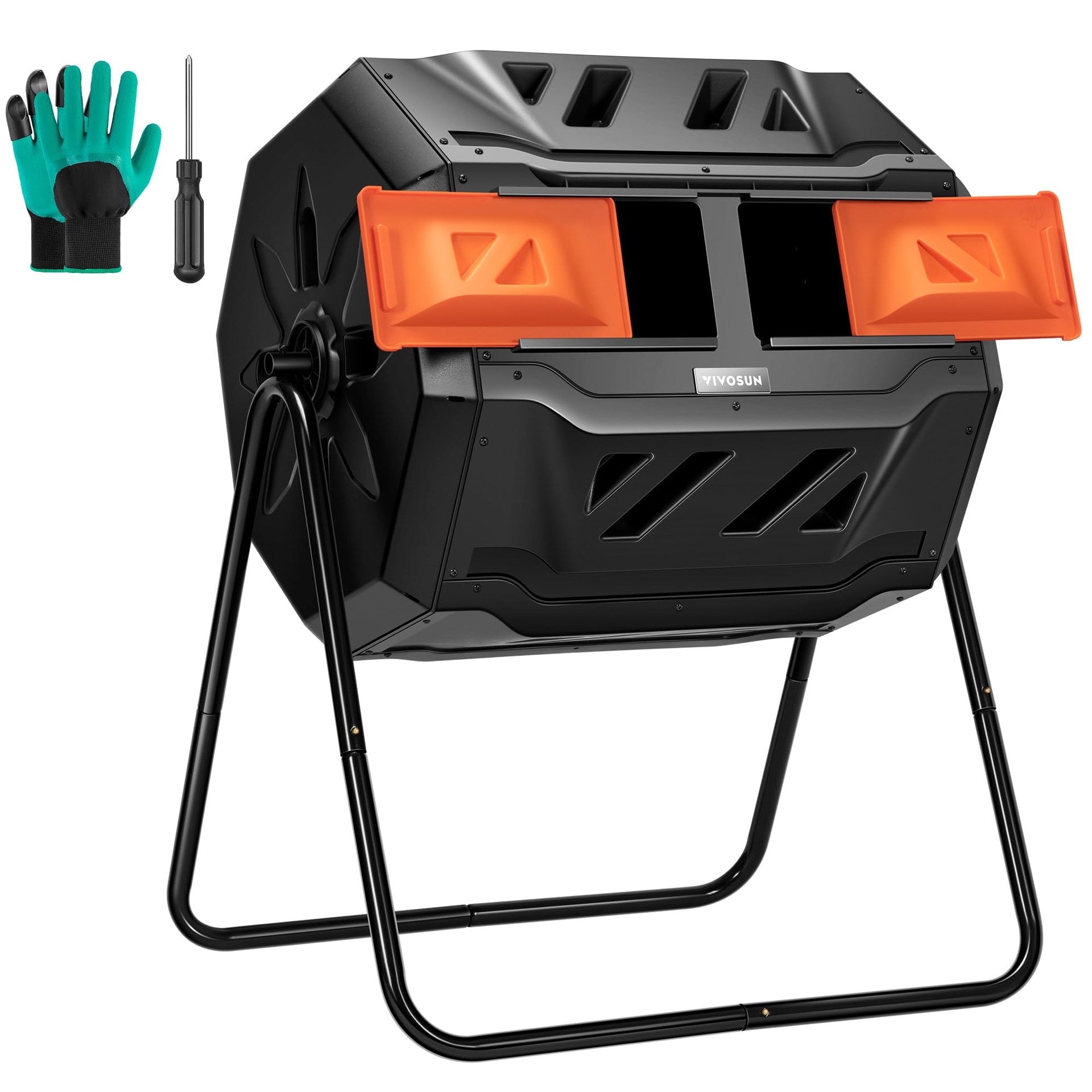 Outdoor Tumbling Composter Dual Rotating Batch Compost Bin