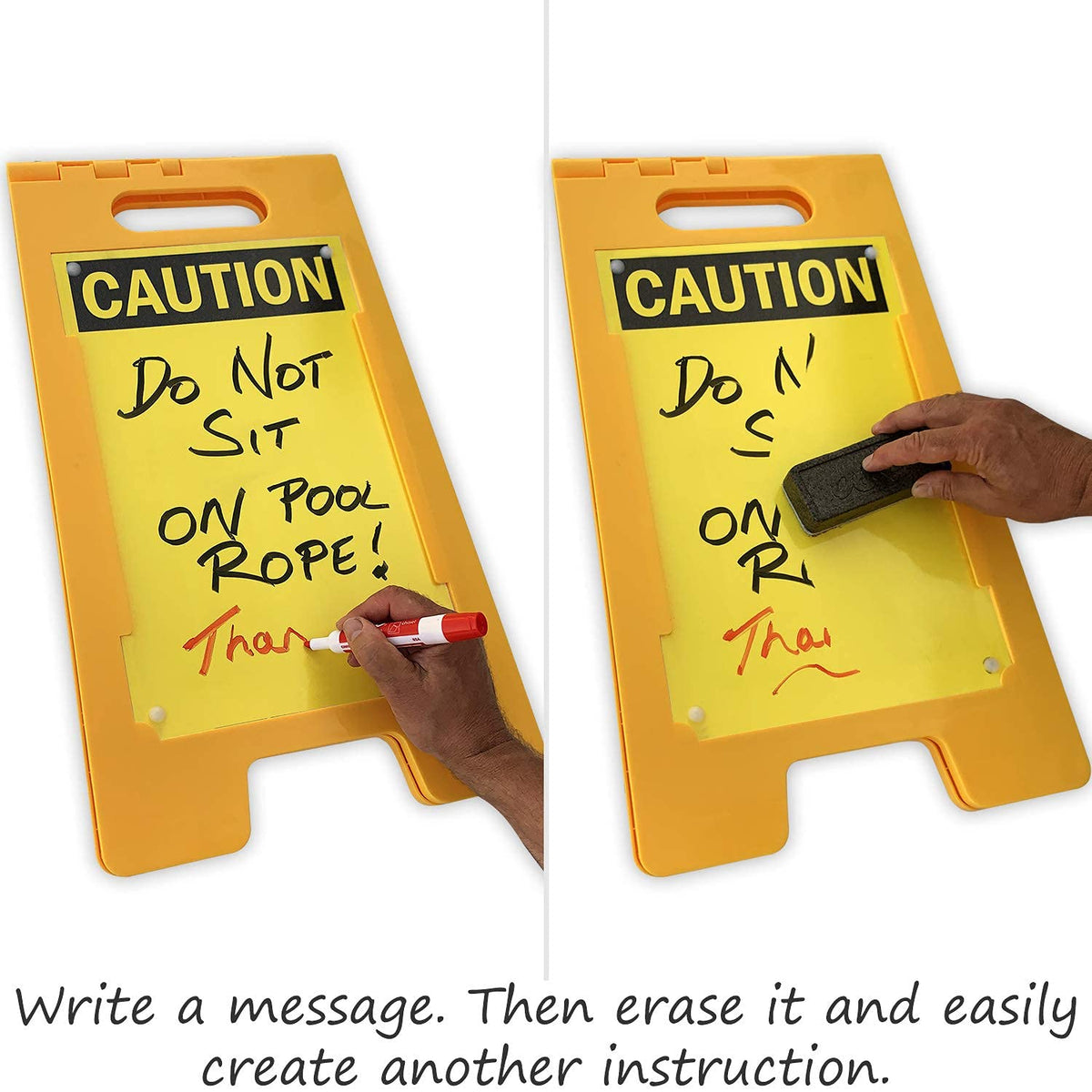 SF-0127-FB-25x12-DE Caution Blank Write-On Folding Floor Sign With Dry Erase Finish By | 25" x 12" Plastic