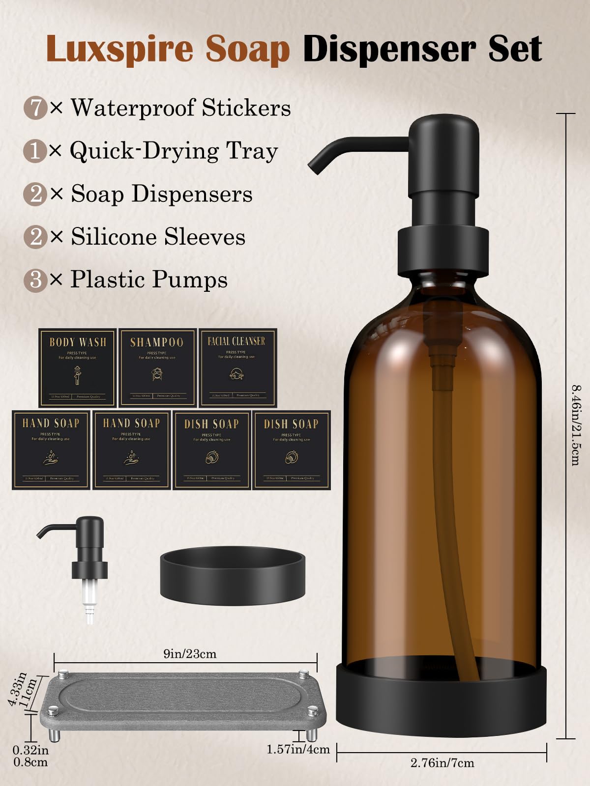 17 oz Glass Liquid Soap Dispenser Set (2 Count)