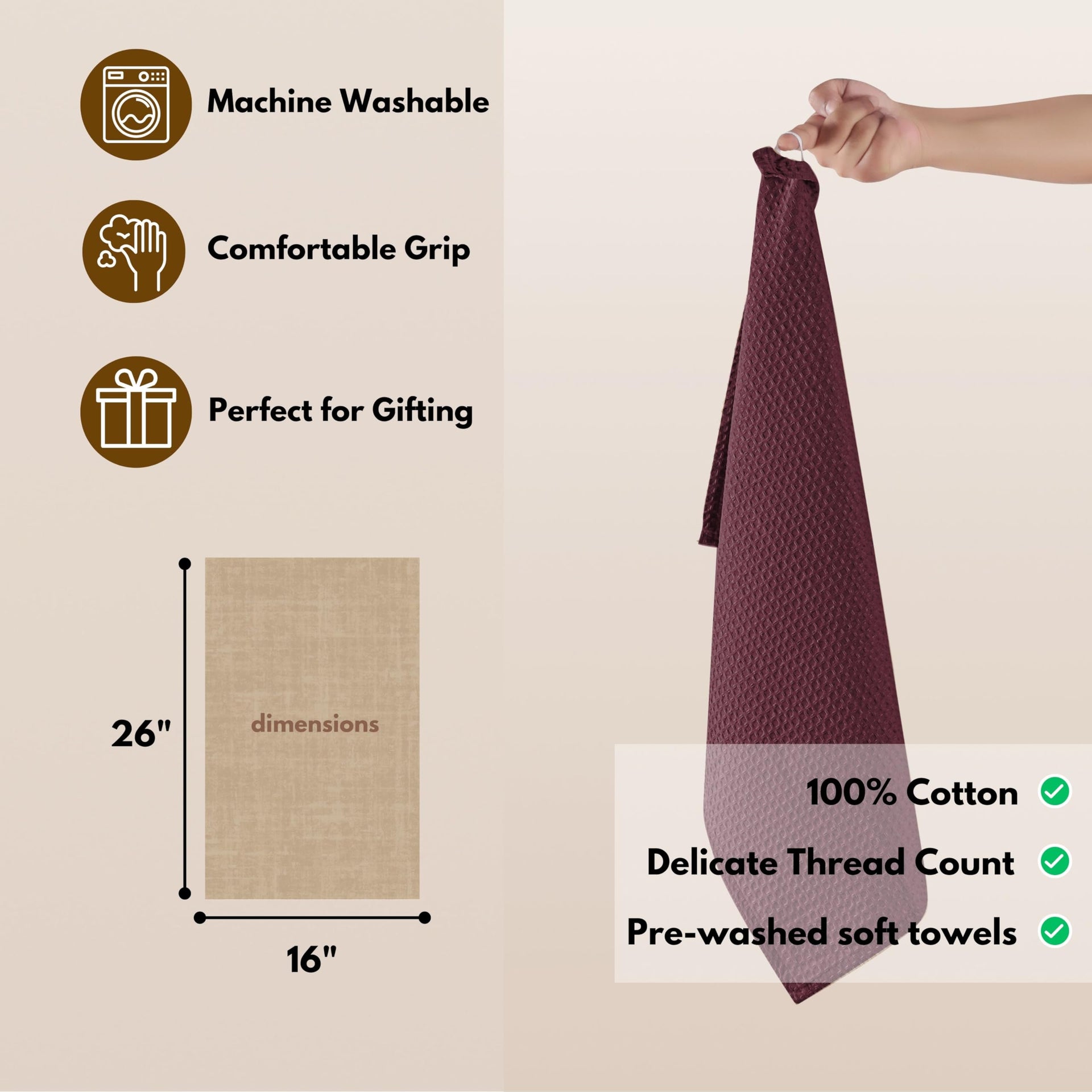 Cotton Kitchen Towel with Hanging Loop 16x26 inches (4 Count)