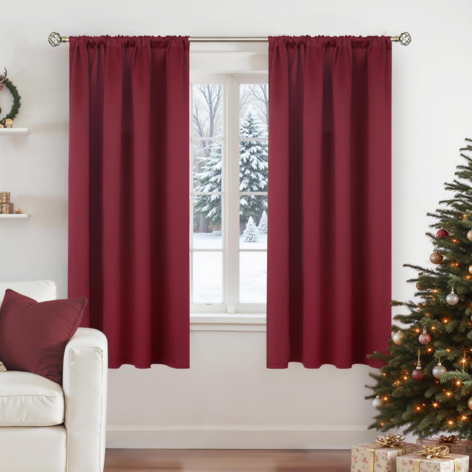 Burgundy Blackout Curtains 63 Inch Length for Bedroom
