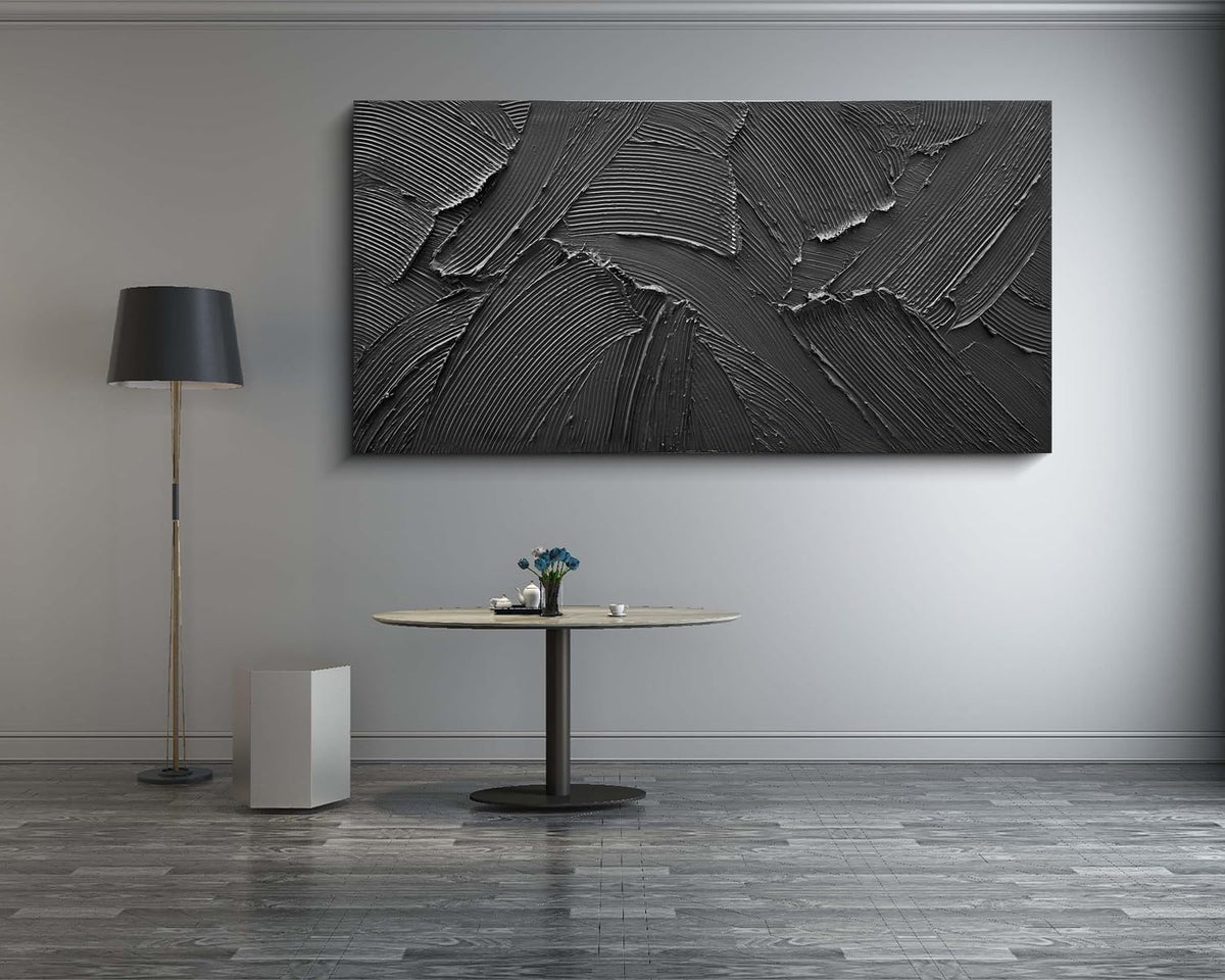 Art Hand painted black minimalist texture oil painting 24x48 inch