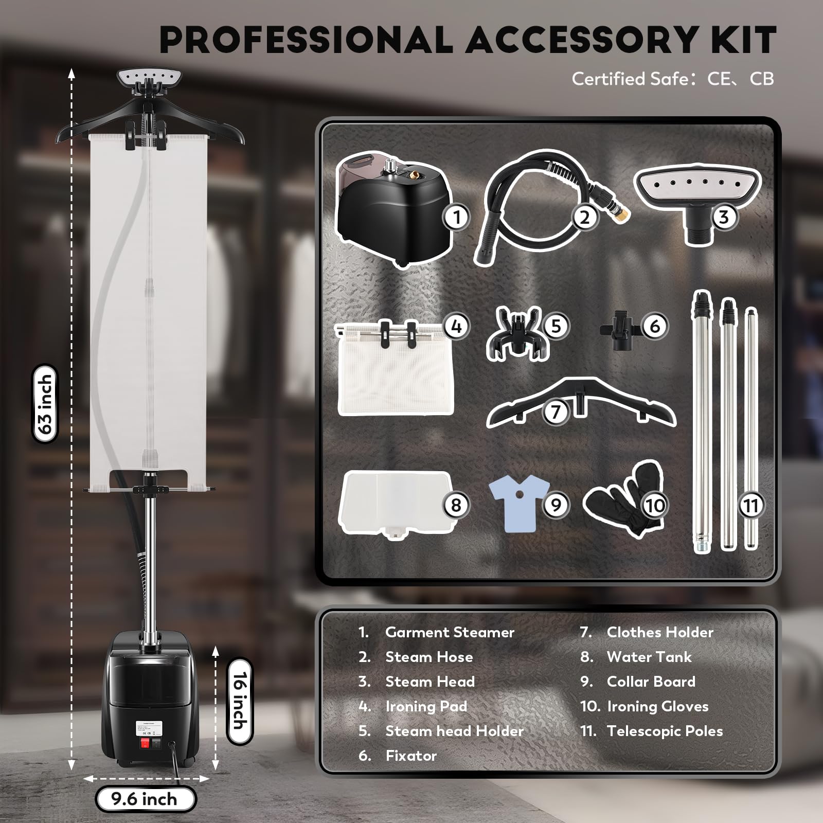 Professional Standing Garment Steamer for Clothes 70 mins Powerful Steam