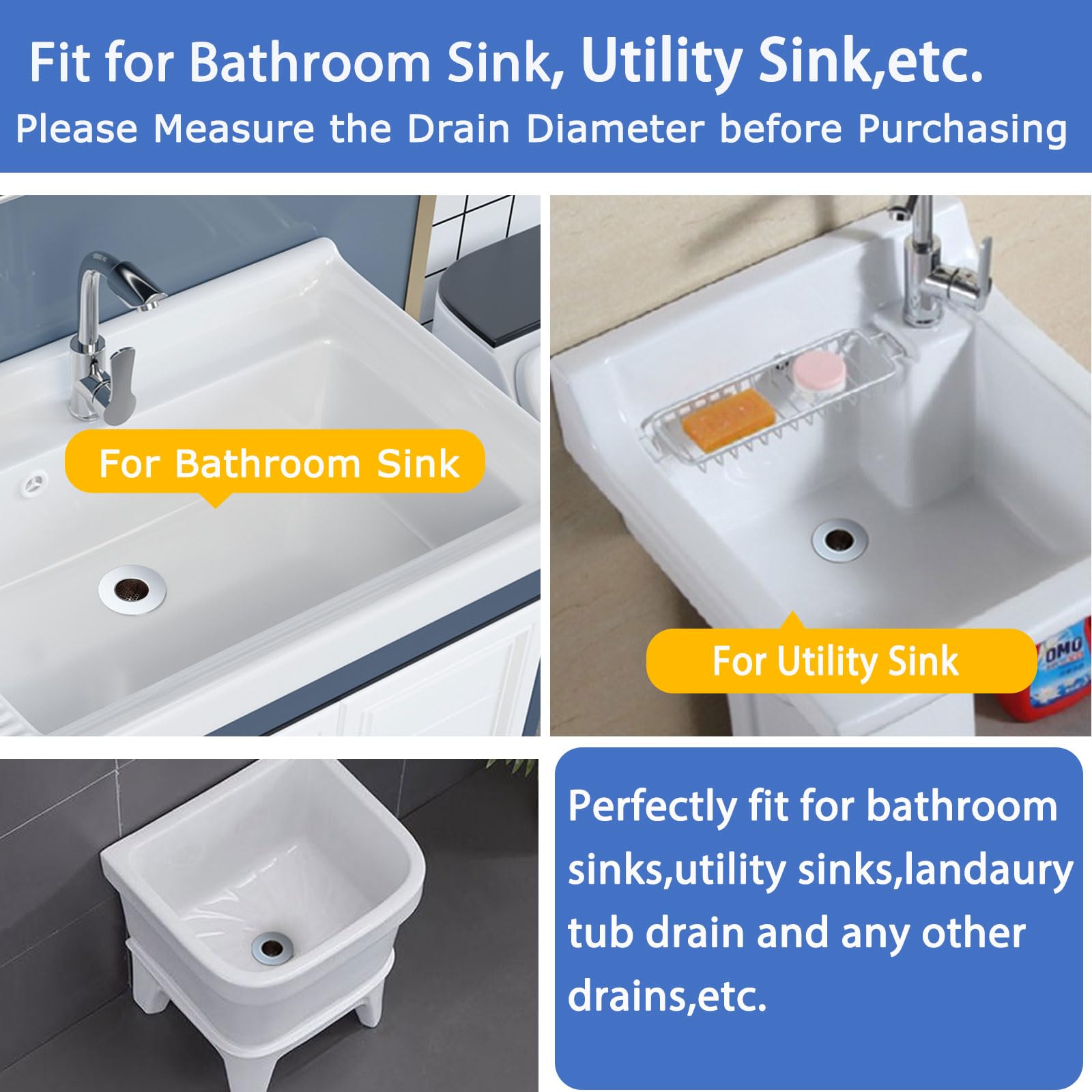 Bathroom Sink Drain Strainers for 1.1" (3 Count)