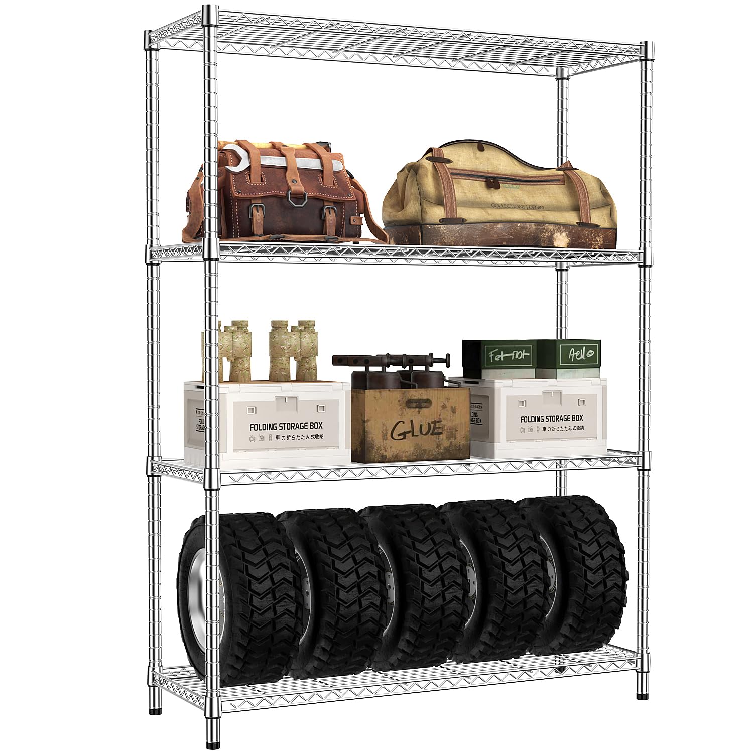4 Tier Adjustable Heavy Duty Metal Wire Shelving Unit