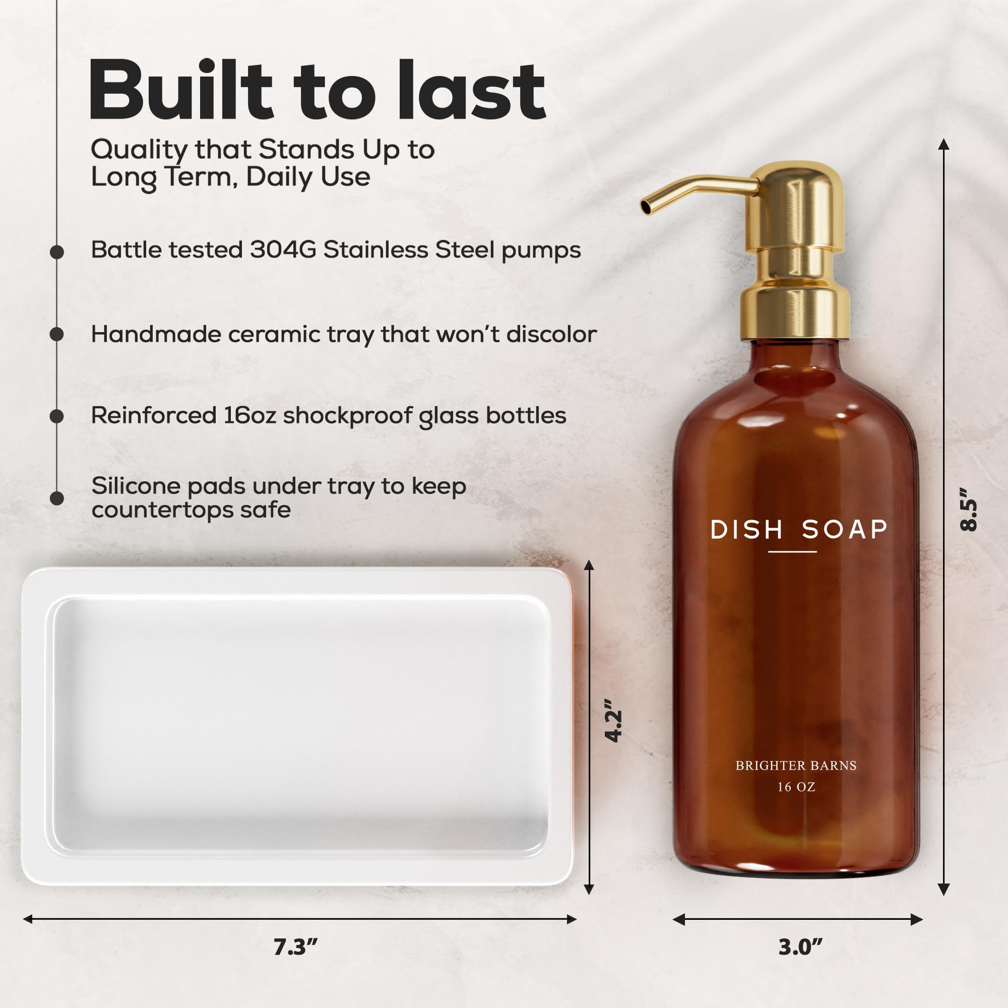 Luxury Glass Hand and Dish Soap Dispenser Set with Tray by Brighter Barns