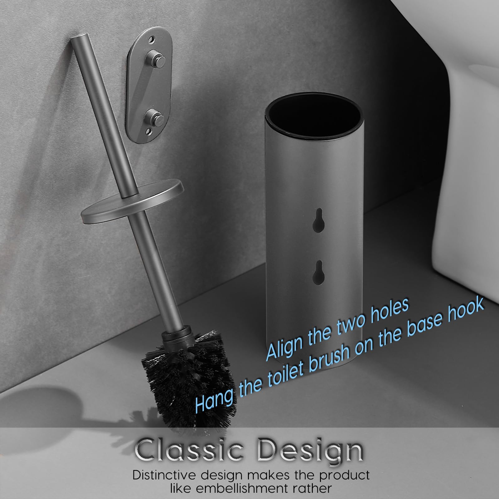 Gray Toilet Brush and Holder Set Stainless Steel No