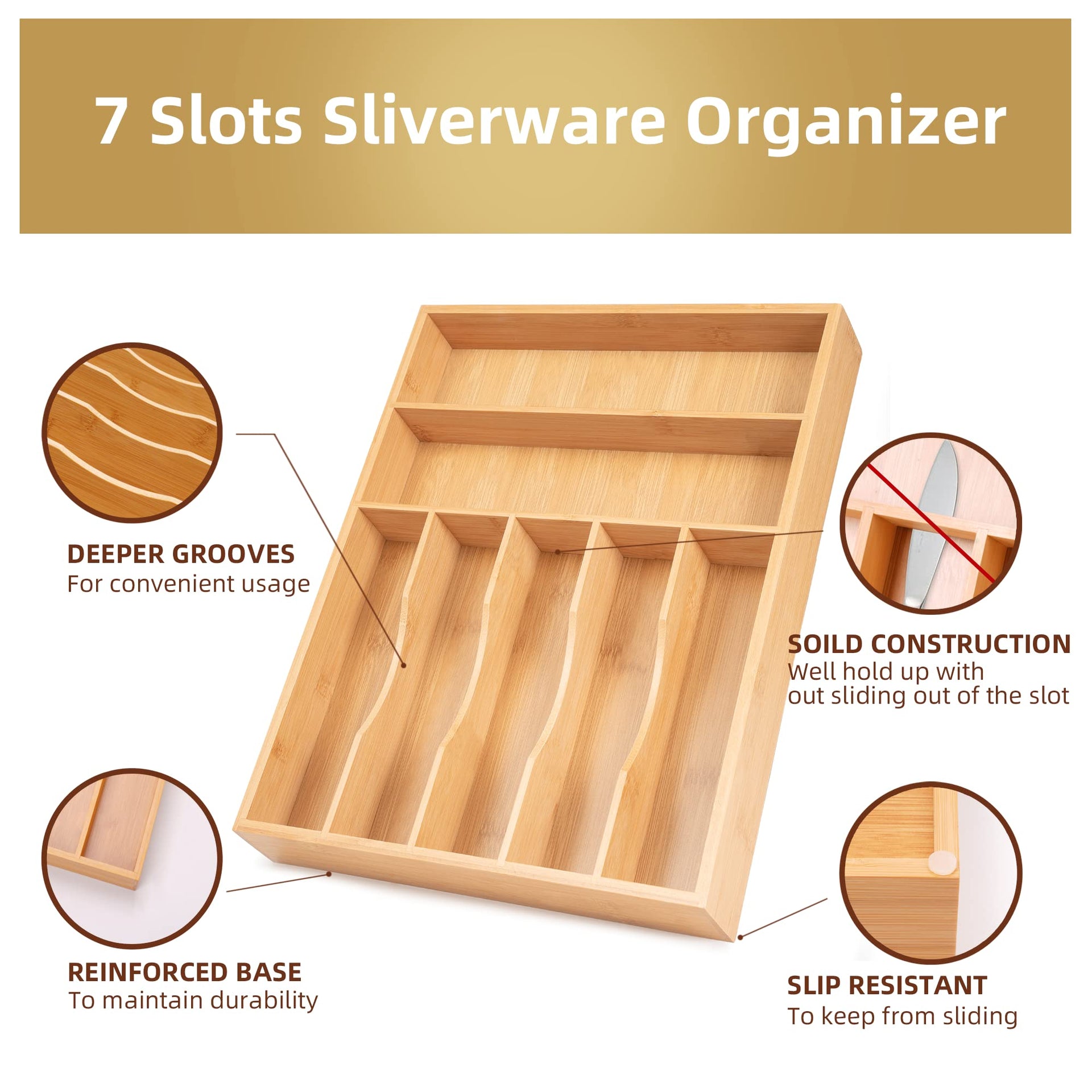 Silverware Organizer Bamboo Kitchen Drawer Organizer Utensil Organizer Silverware Holder Cutlery Organizer in drawer Flatware Organizer Tray