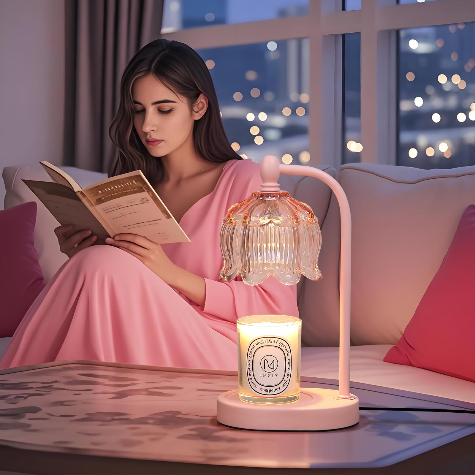 Pink Candle Warmer Lamp with Timer and Dimmer