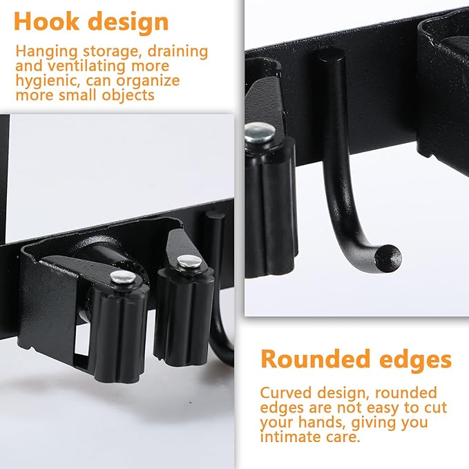 Broom Holder Over The Door with 2 Over Door Hooks Wall Mount Mop and Broom Holder Stainless Steel Mop Holder Utility Broom Gripper Drilling Free Mop Hanger for Home Bathroom Kitchen Garden