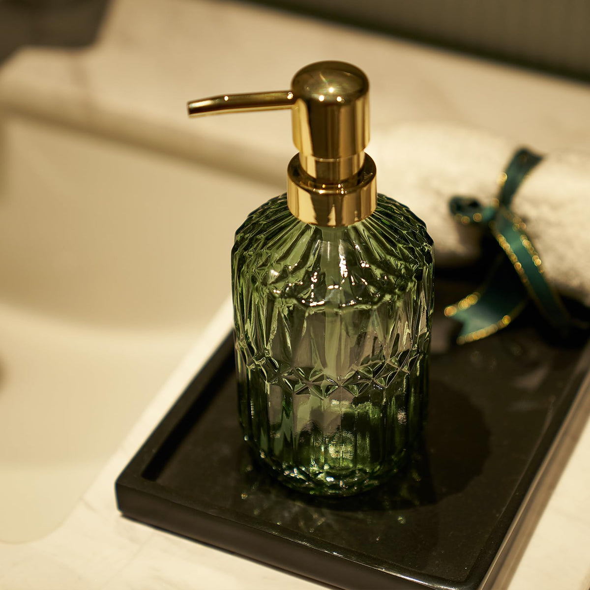 Glass Soap Dispenser Green Bottle Plastic Pump for Kitchen Hand Dish