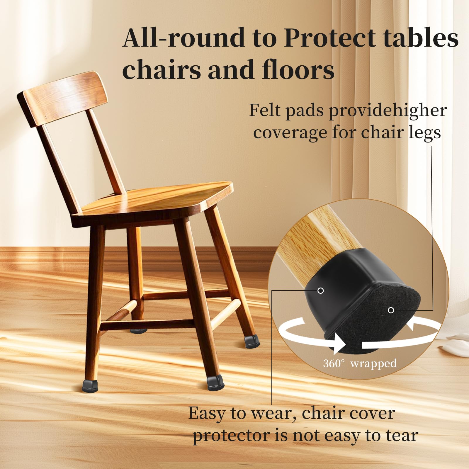 Square Chair Leg Floor Protectors for Hardwood Floors Large 24pcs (24 Count)