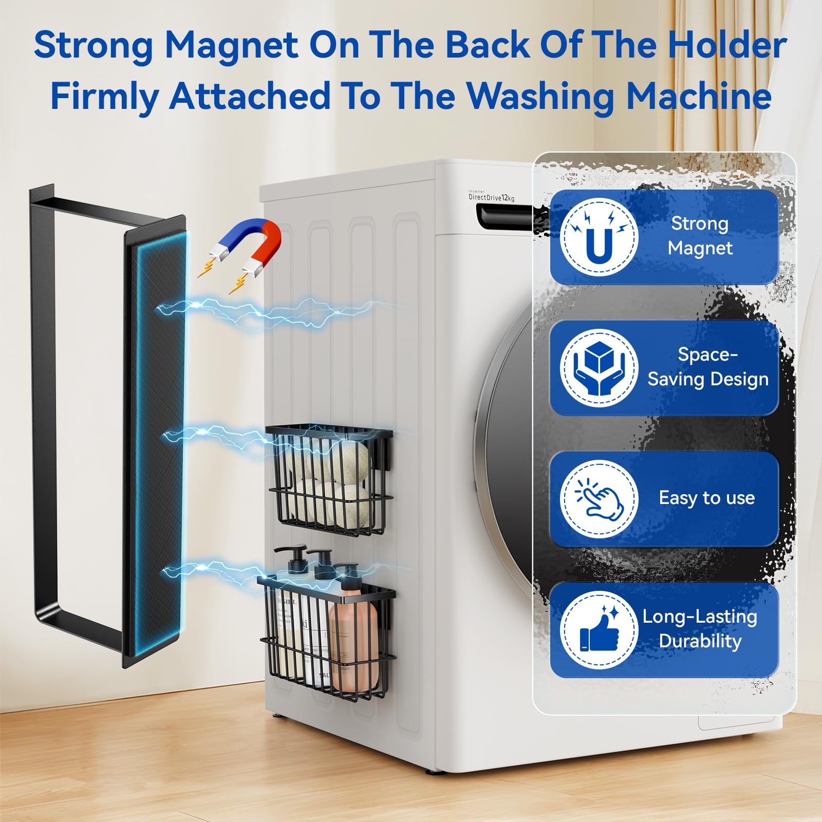 Laundry Room Organization and Storage Magnetic Dryer Ball Holder with Magnetic Hanger Holder