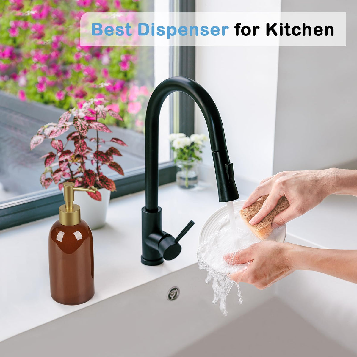 14OZ Ceramic Soap Dispenser Can Fill Liquid for Bathroom