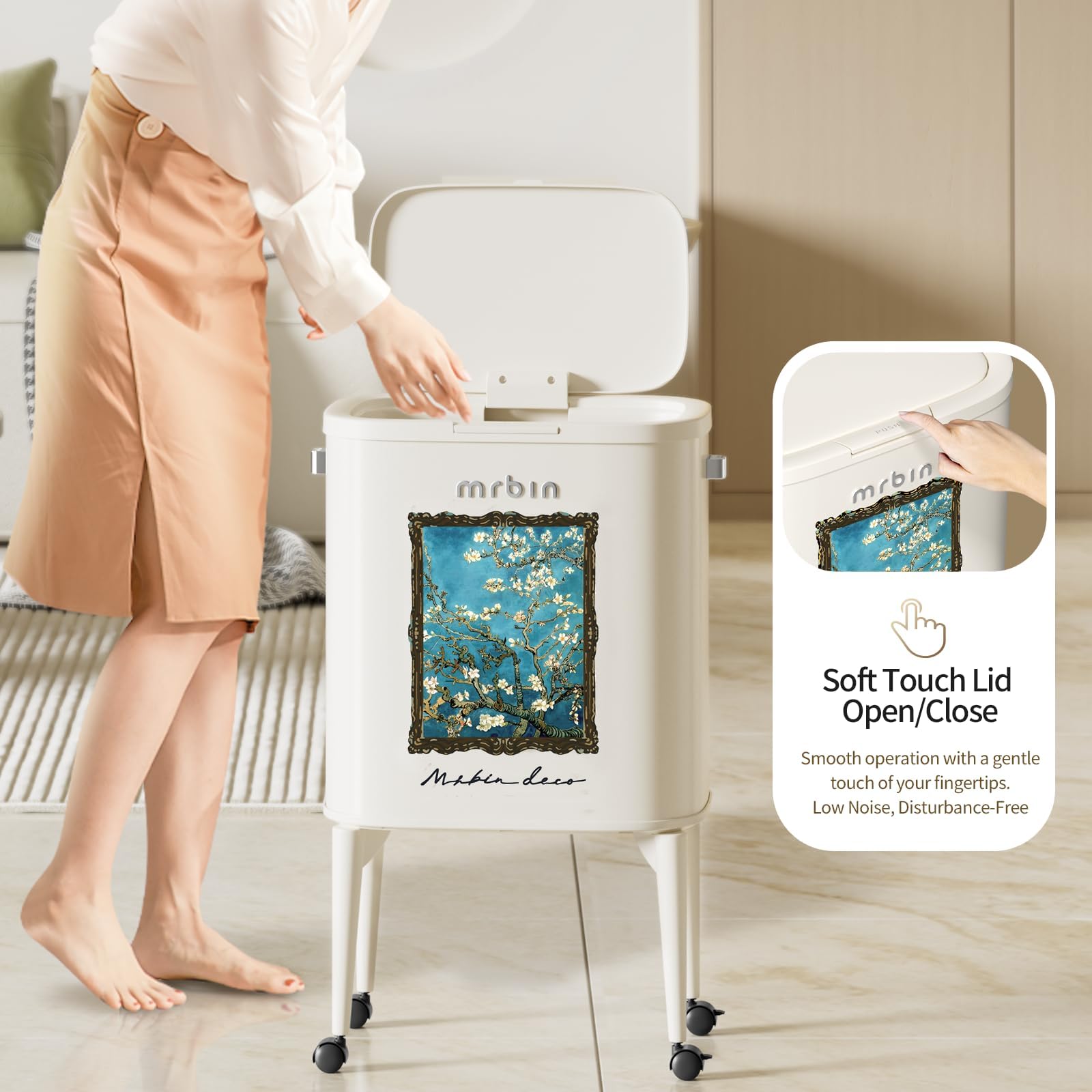 Metal Kitchen Trash Can with Wheel Legs