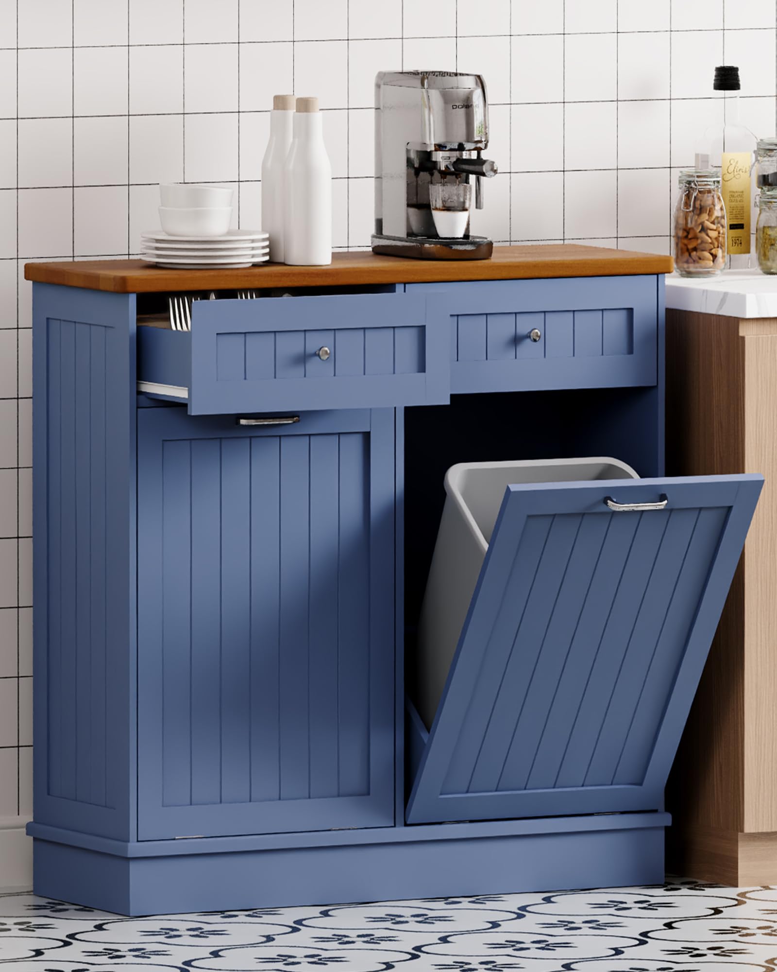 2 x 10 Gallon Tilt Out Trash Cabinet with 2 Big Storage Drawer