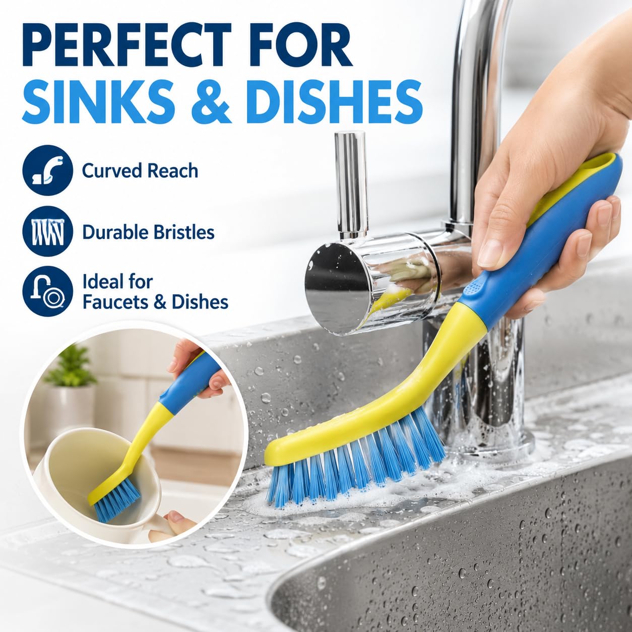 Scrub Brush Set for Bathroom Kitchen Bathtub Toilet Deep Cleaning Brush Tools All Purpose Cleaner Sponge Scrubbing Brushes with Ergonomic Handle (4 Count)