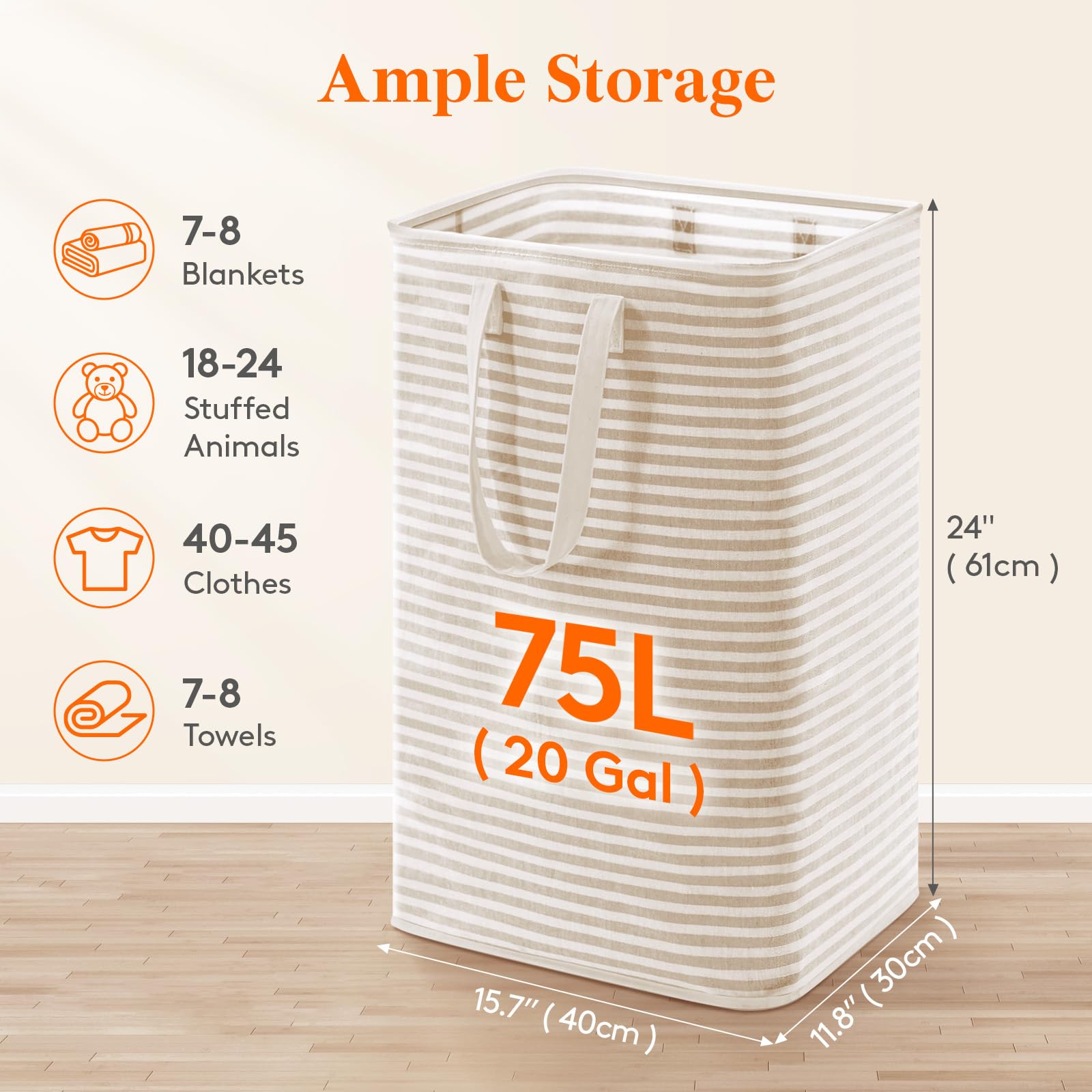 75L Large Collapsible Laundry Basket with Extended Handles