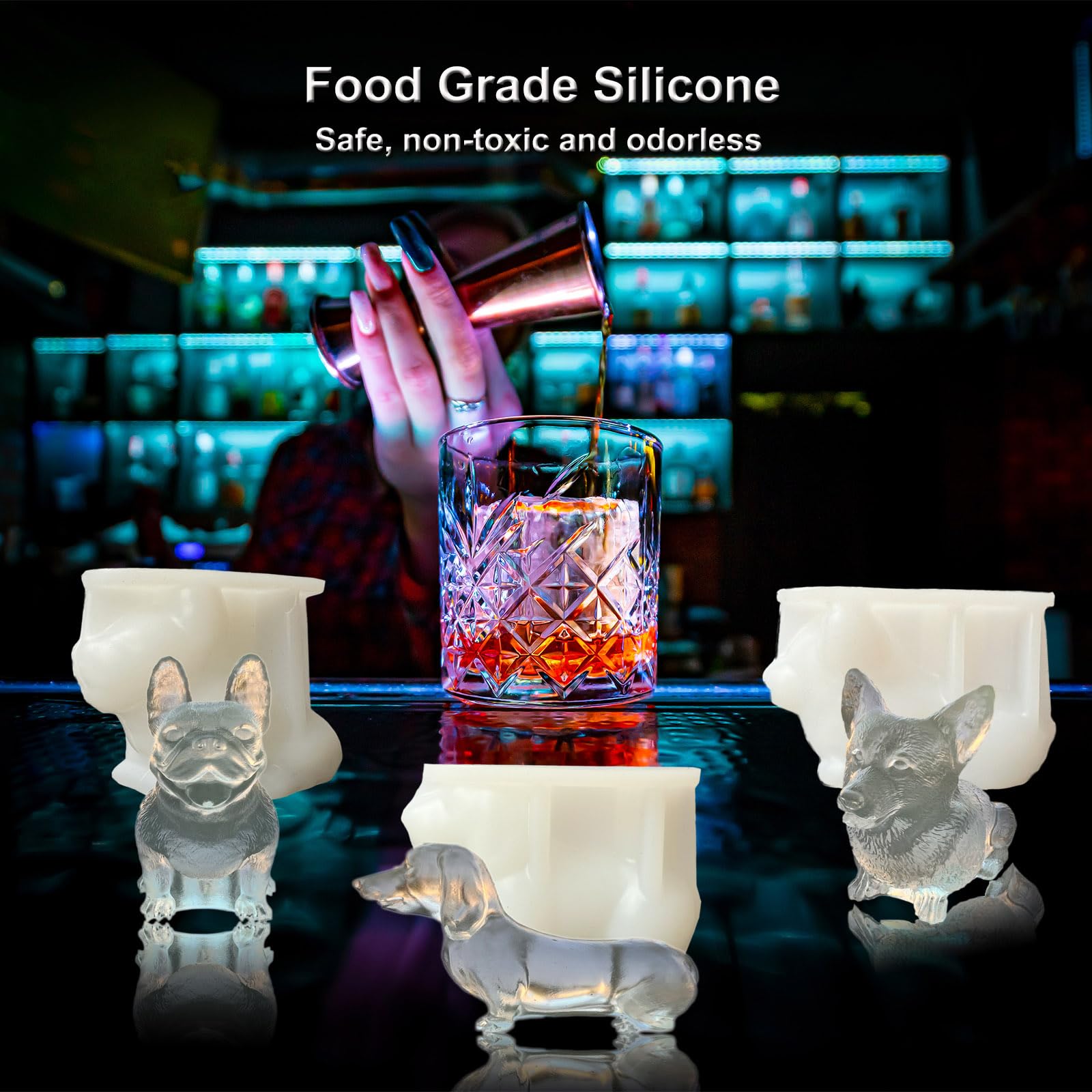 3D French Bulldog Ice Cube Molds Tray Silicone for Whiskey (2 Count)