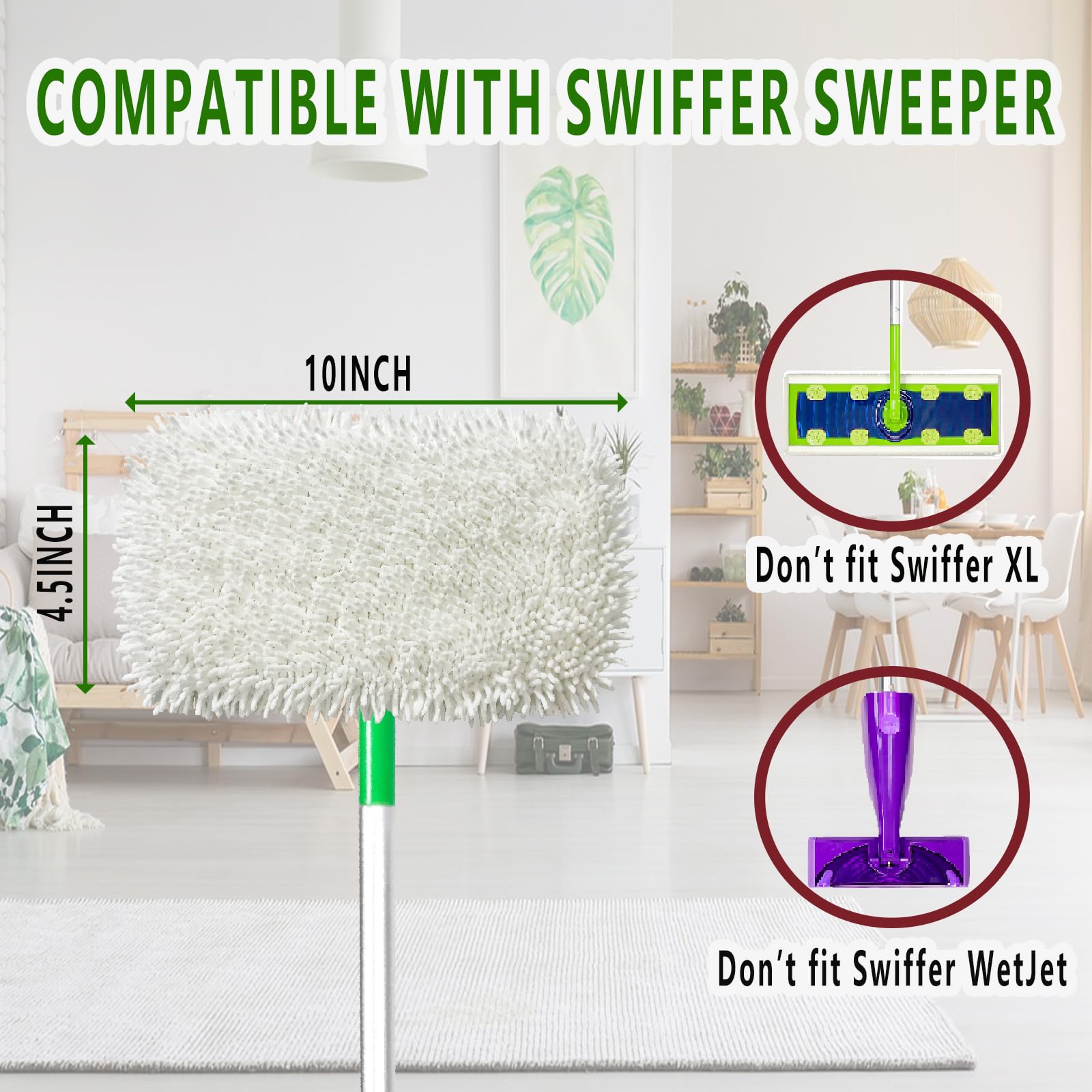 4pcs Reusable Microfiber Mop Pads for Swiffer Sweeper (4 Count)
