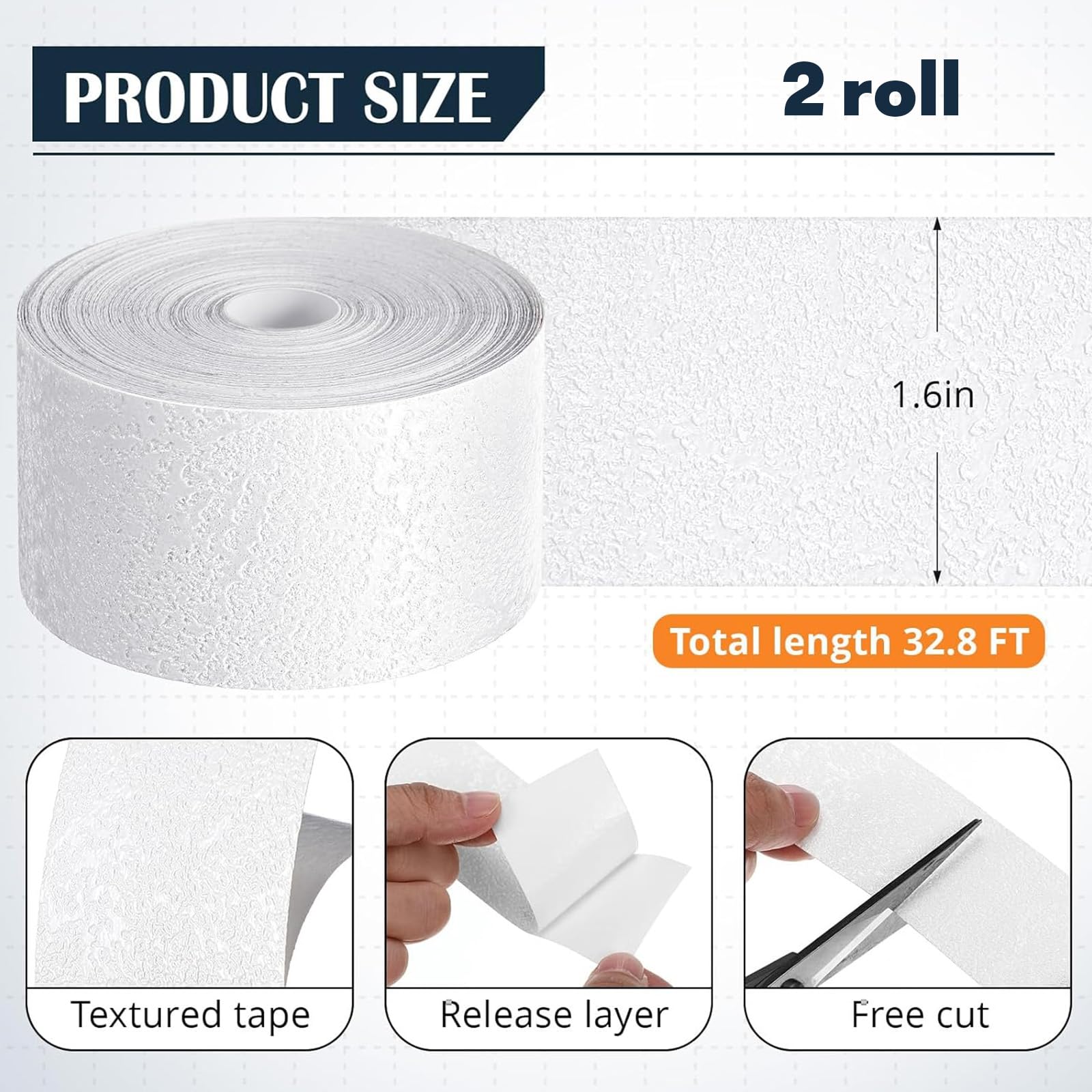 2 Pack Self Adhesive Crack Drywall Joint Repairs Tape 1.5'' x 32' Textured Roll Joint Tape Paintable for Walls Diatom Mud Finish Texture Tapes for Drywall Repair (2 Count)