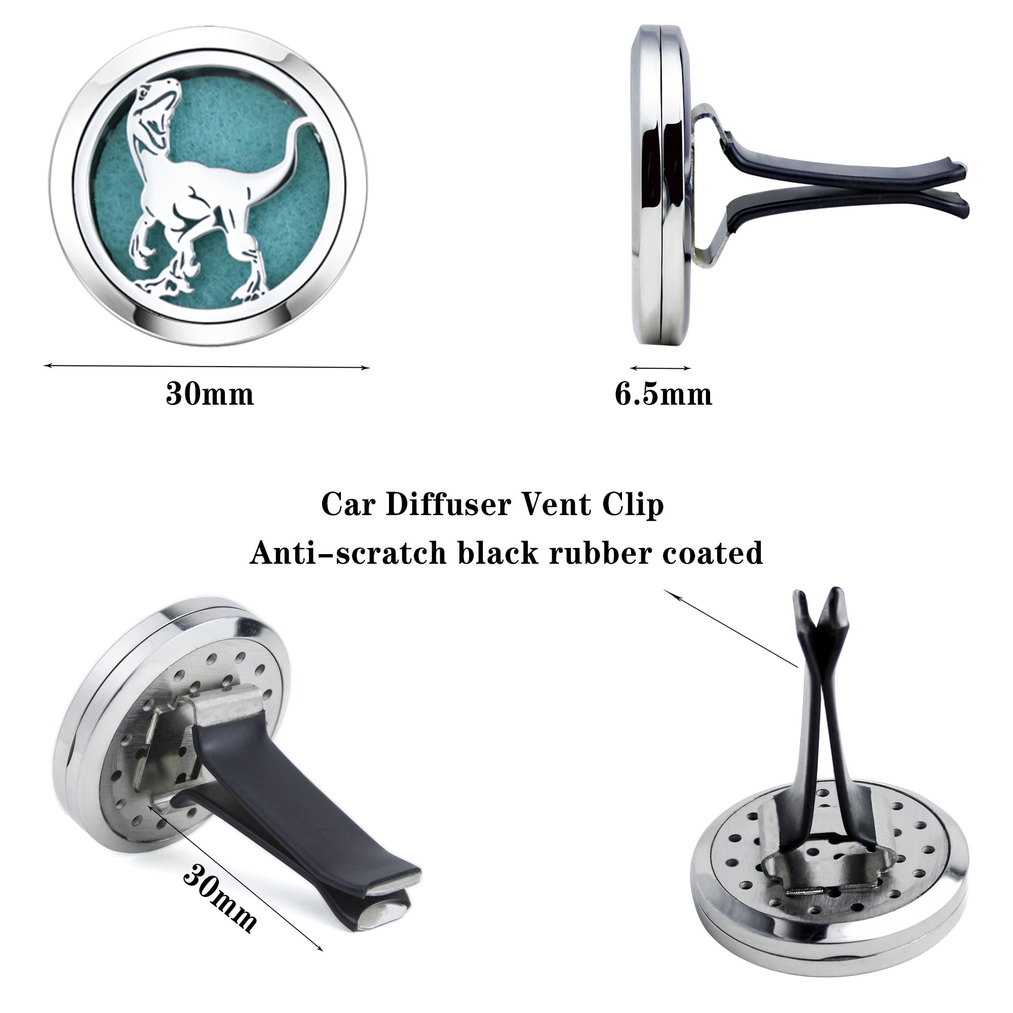 Car Essential Oil Diffuser Vent Clip Car Diffuser Vent Clips Dinosaur Air Freshener 10 Felt Pads Car Accessories for Women Gifts