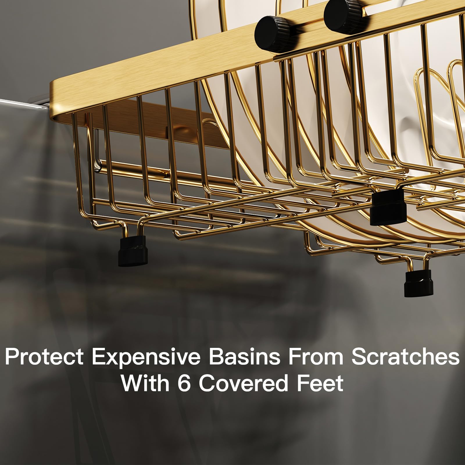 Gold Dish Drying Rack Over The Sink with Utensil Holder