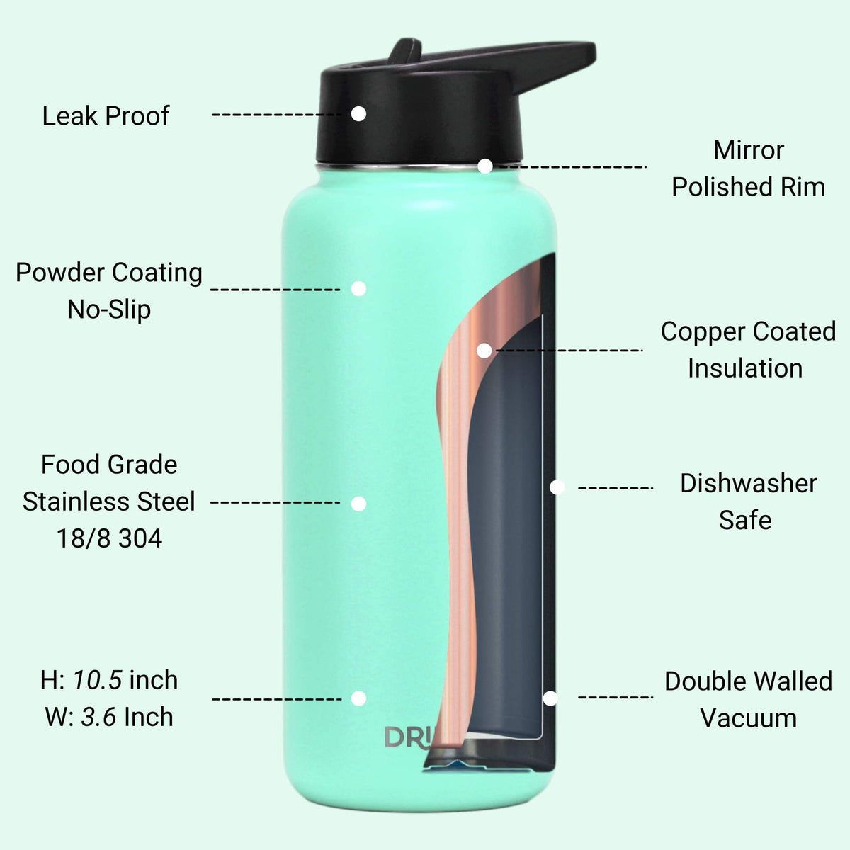 Stainless Steel Water Bottle Spout Lid Vacuum Insulated Double Wall Water Bottle Wide Mouth