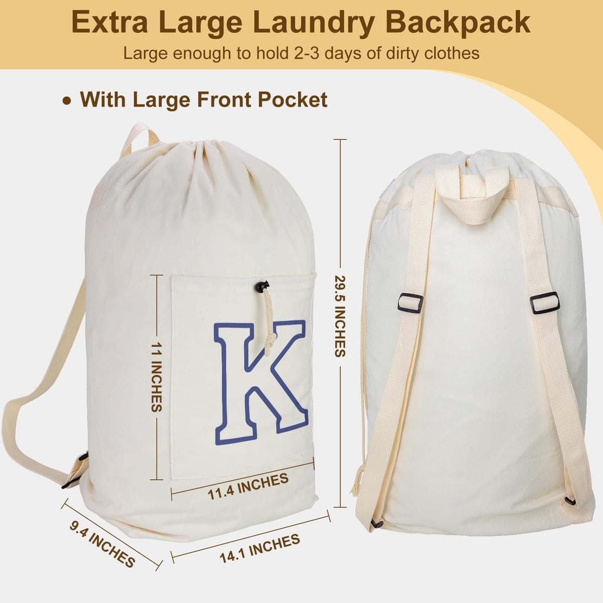 Laundry Bag Backpack Personalized Initial Canvas Laundry Bag