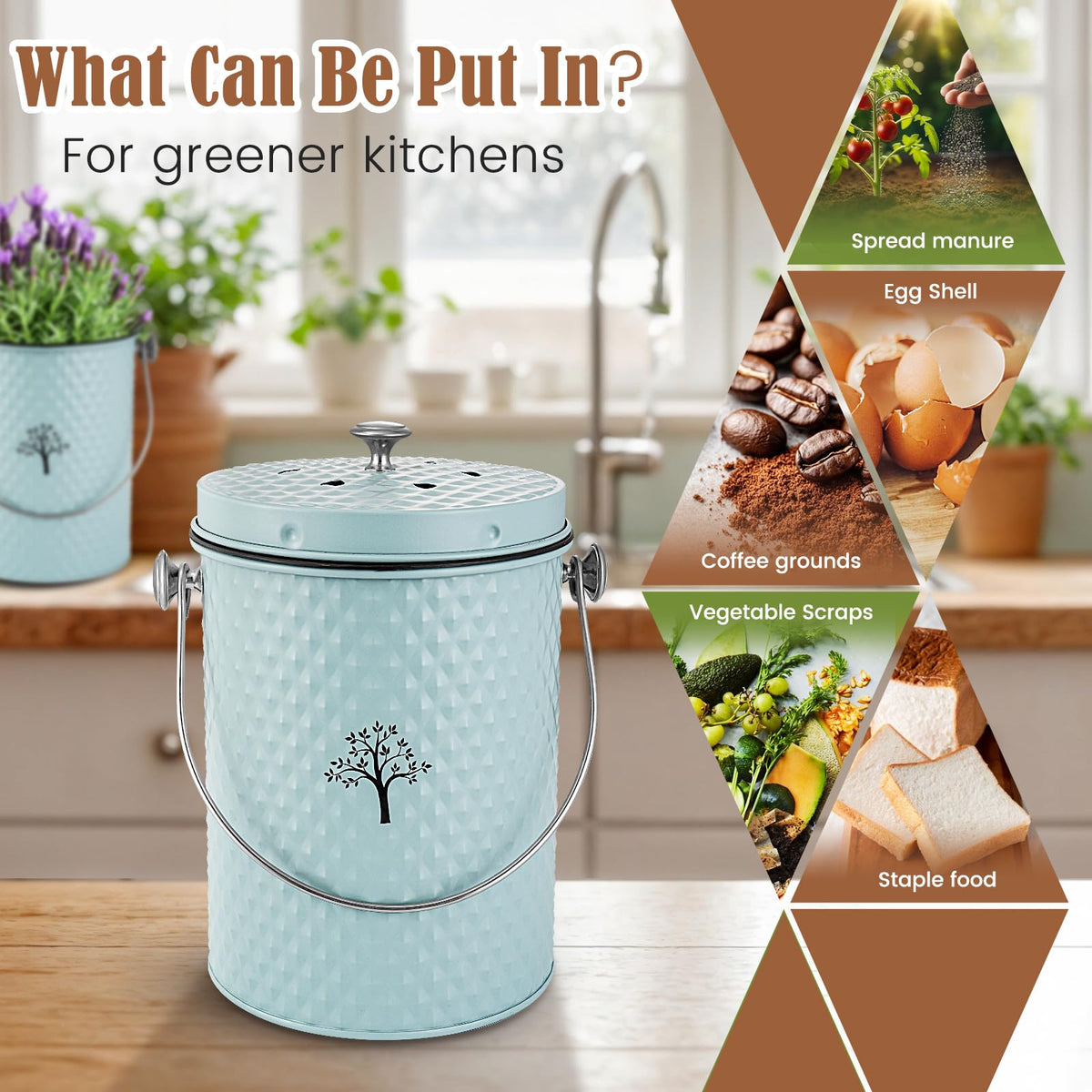 Countertop Kitchen Odorless Compost Bin with Removable Inner Bucket