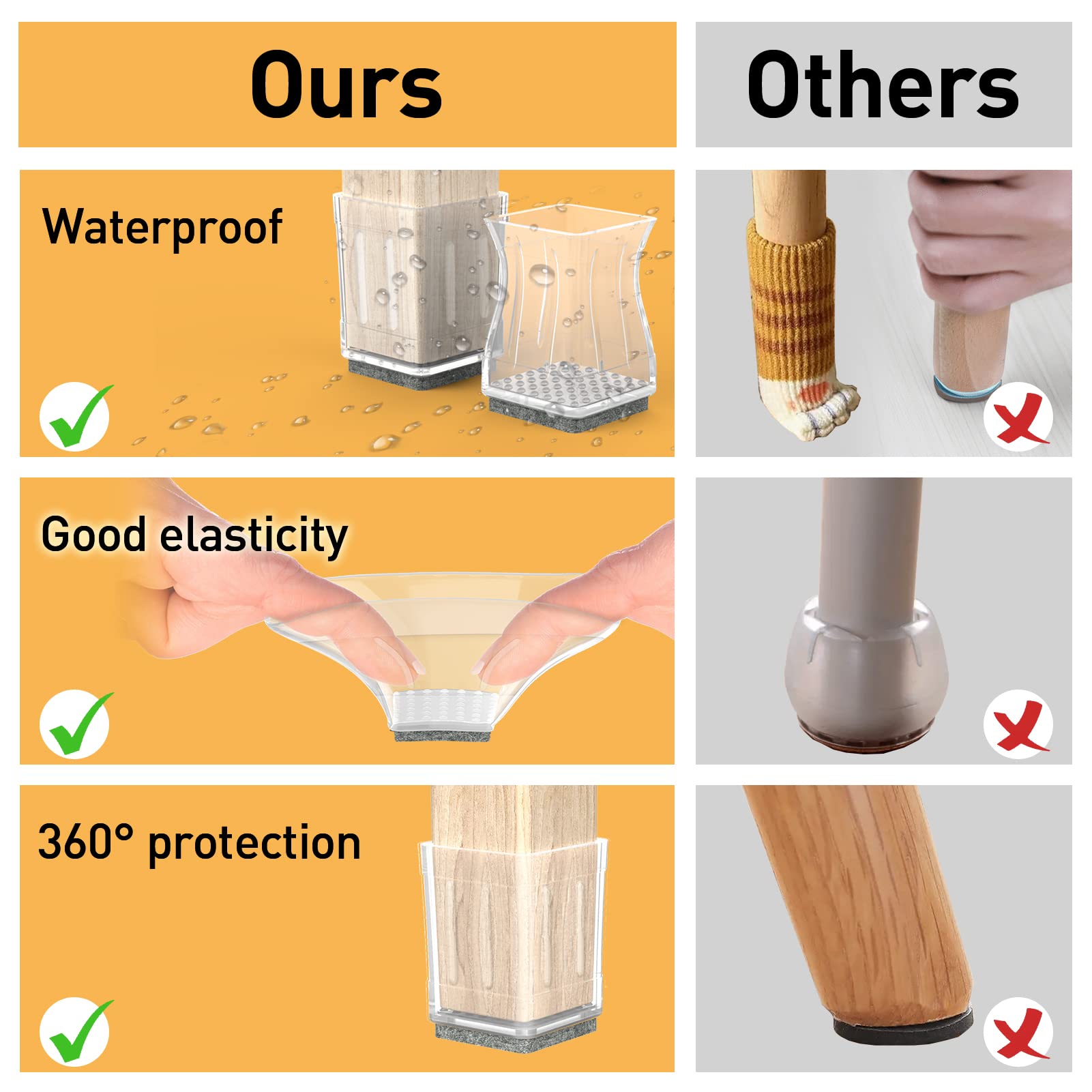 Clear Square Chair Leg Floor Protectors for Hardwood (16 Count)