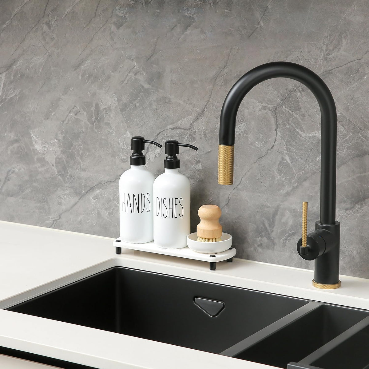 White Soap Dispenser Set Comes with Stainless Steel Pumps