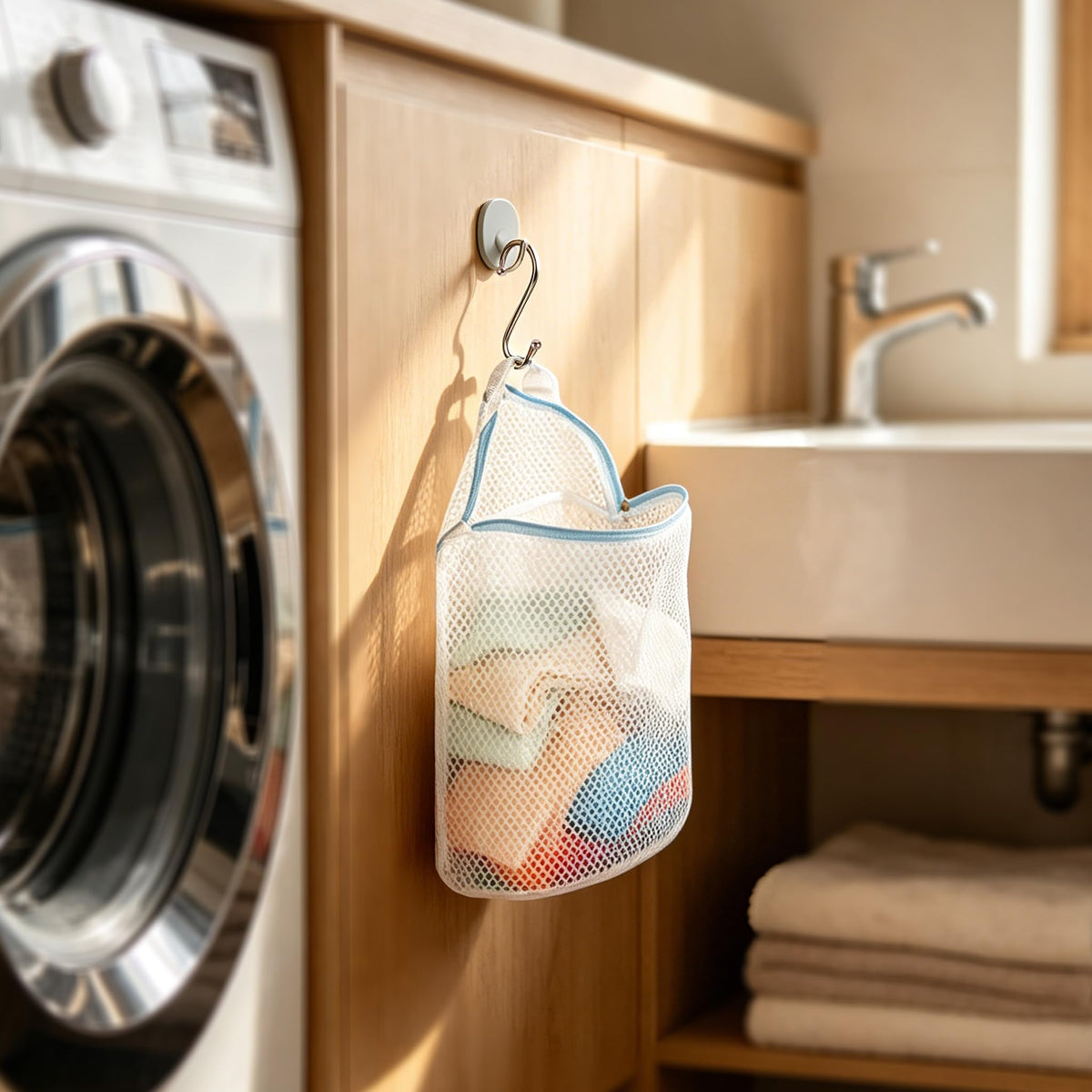 3Pcs Hanging Laundry Bags for Socks with S Hooks (3 Count)