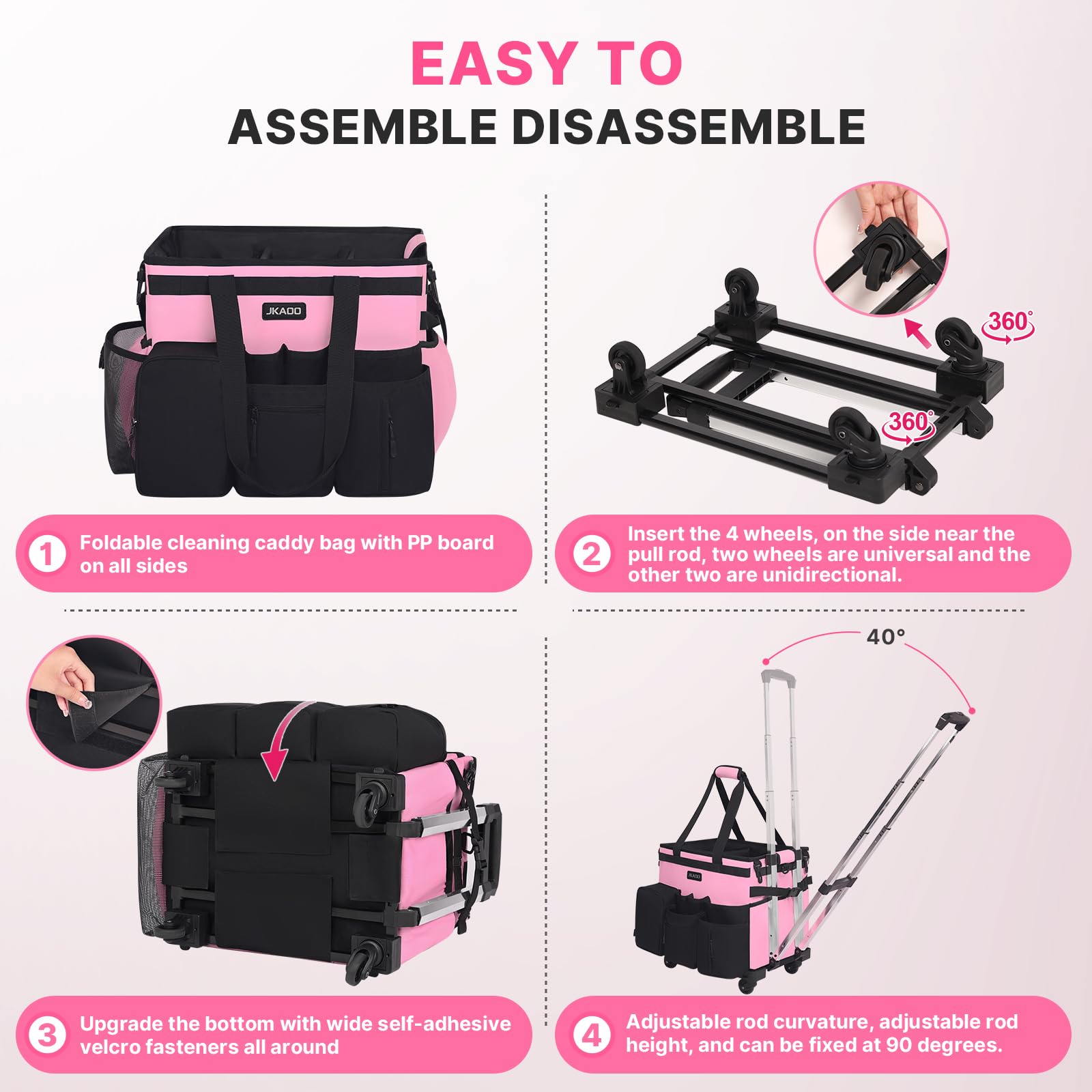 Large Rolling Cleaning Caddy Bag with Detachable Trolley