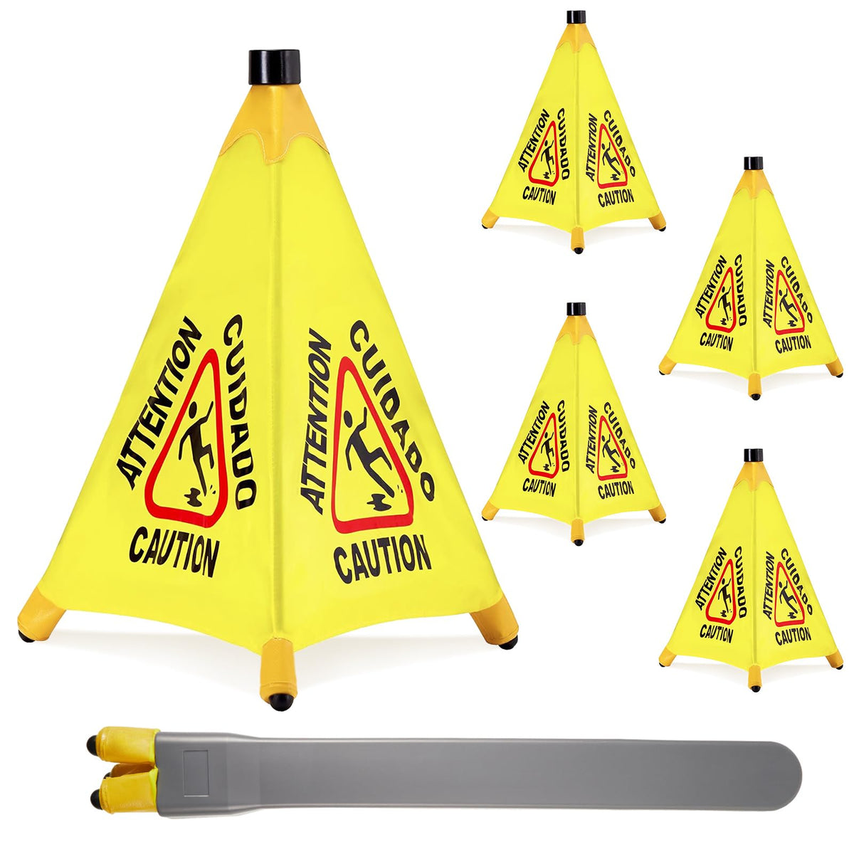 4 Pcs Pop up Wet Floor Sign with Storage Tube 20 Inch Wet Safety Signs Commercial Caution Safety Cone Pop up Caution Sign for Commercial Stores Grocery Restaurant Restroom Office Use (4 Count)
